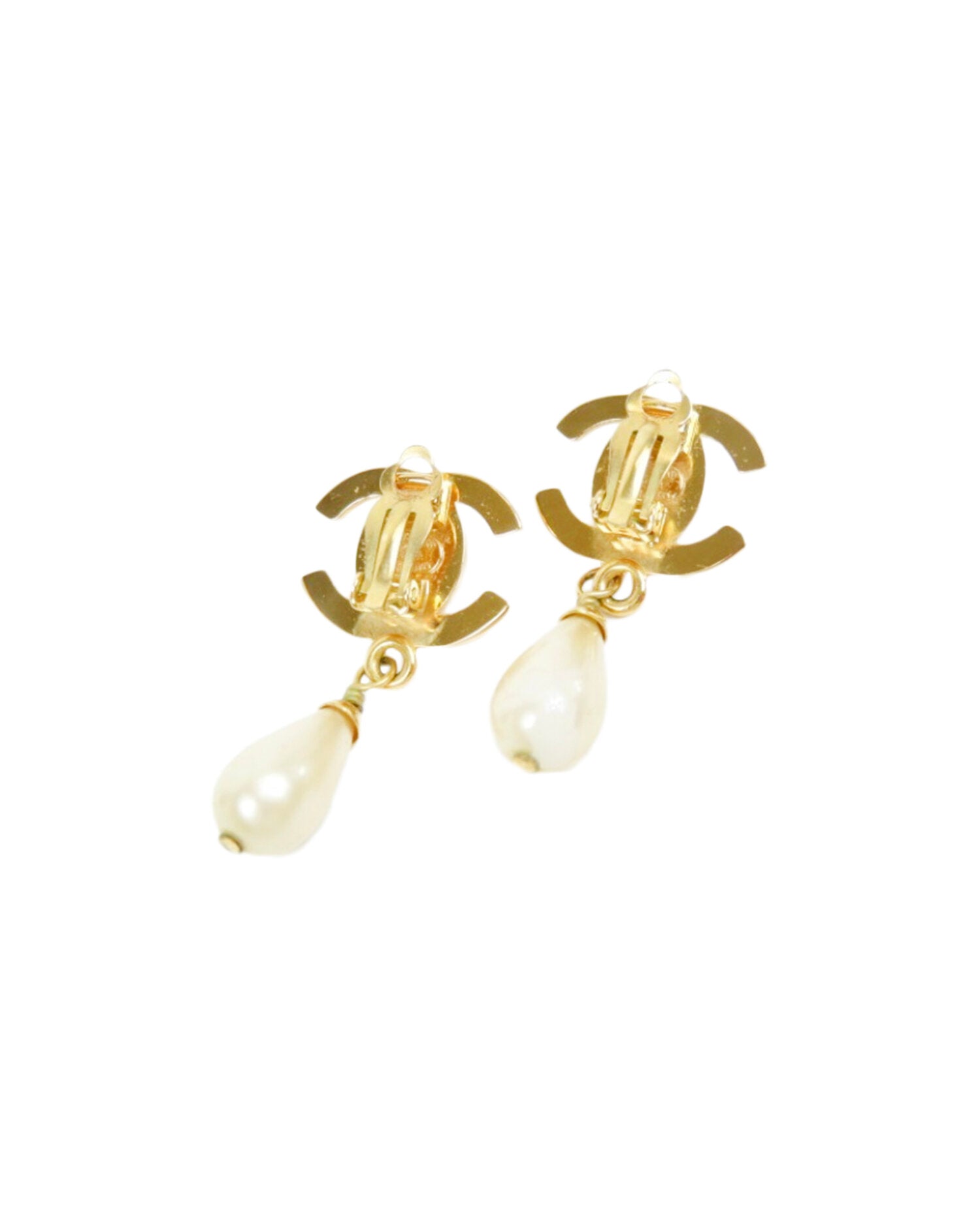 Chanel 2000s Pearl Gold Turnlock CC Earrings