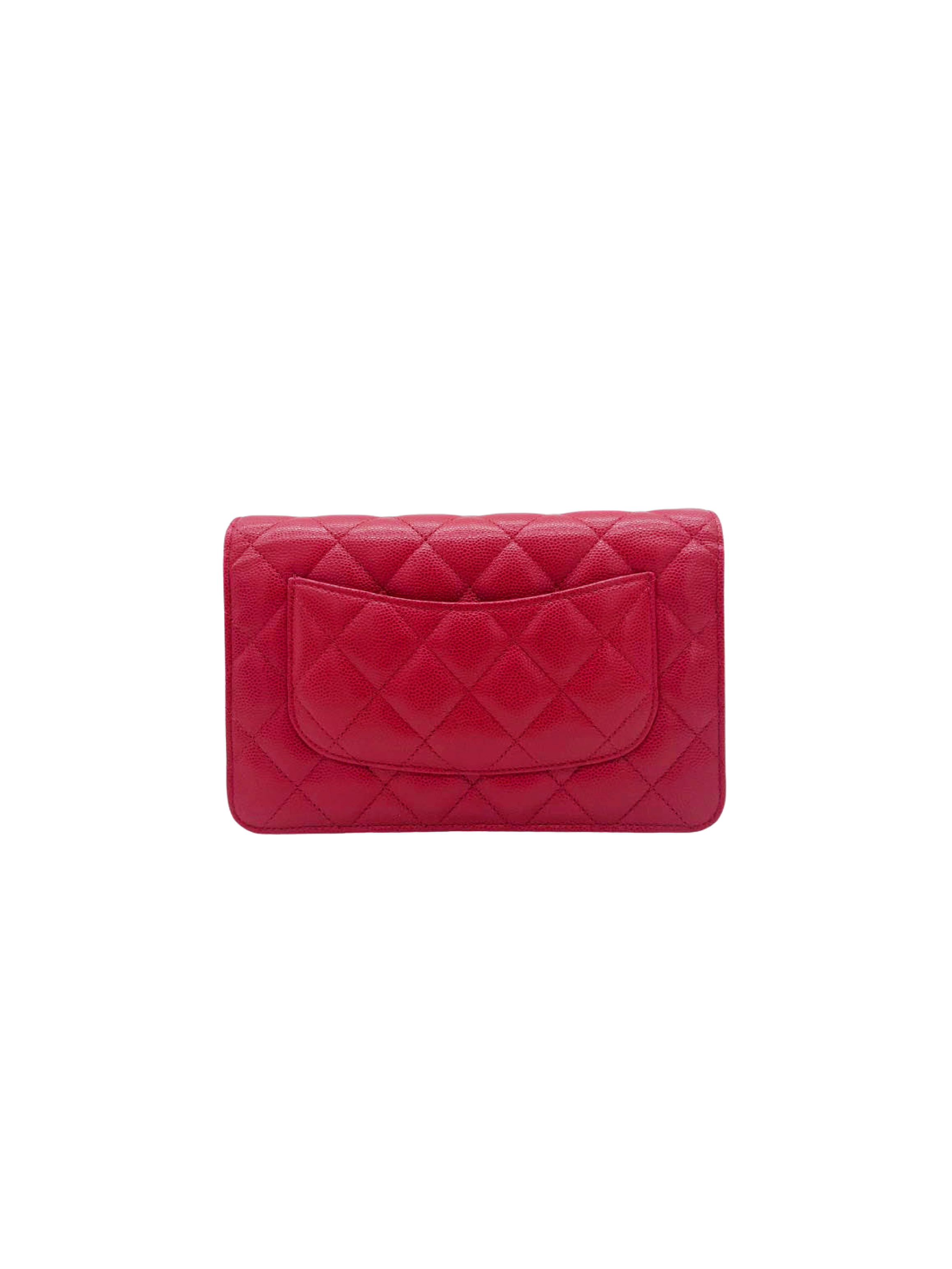 Chanel 2016 Red Matrasse Caviar Skin Silver Chain Wallet Bag