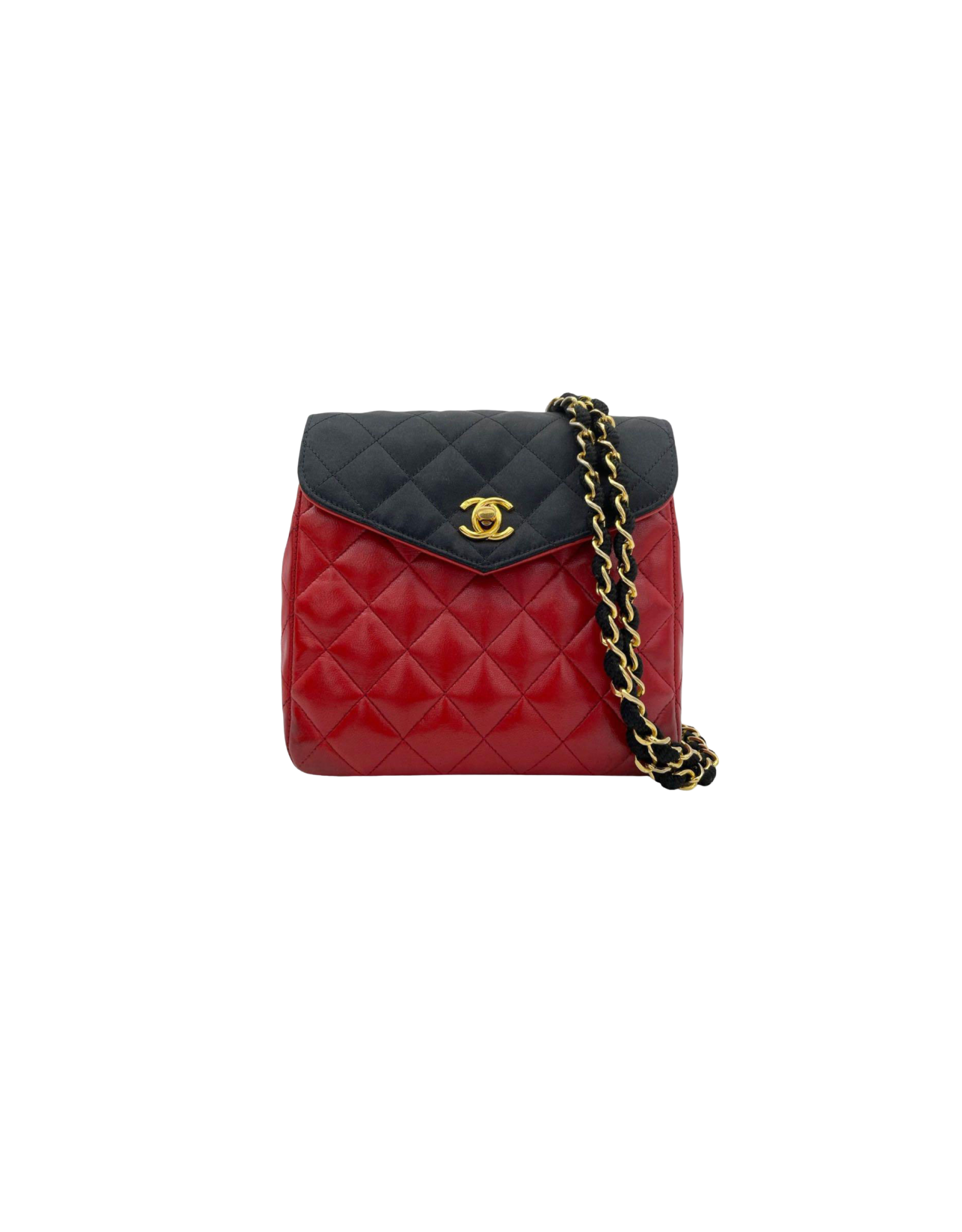 Chanel 1990s Leather and Satin Mix Quilted Shoulder Bag
