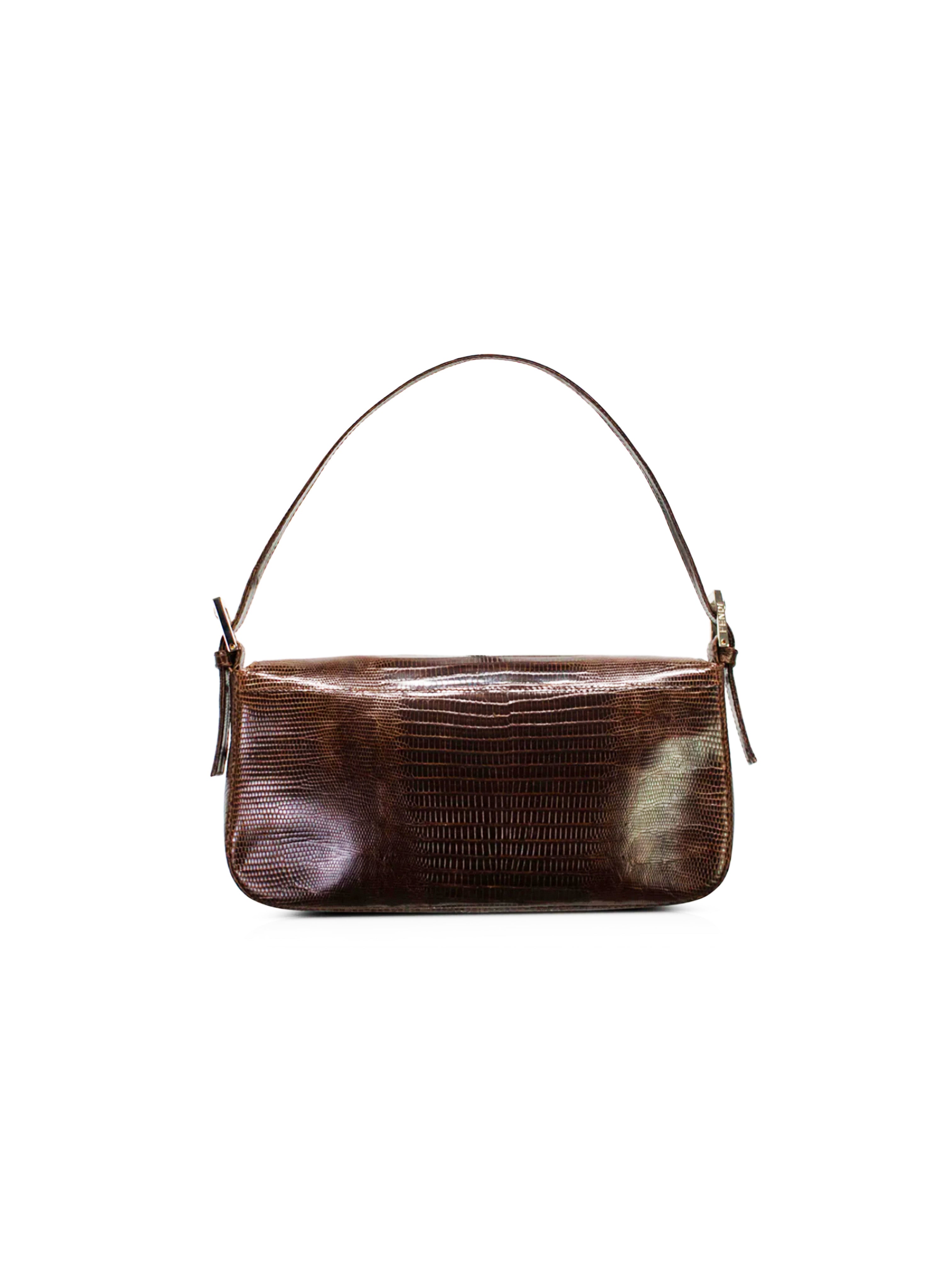 Fendi 2000s Brown and Purple Lizard Baguette Bag · INTO