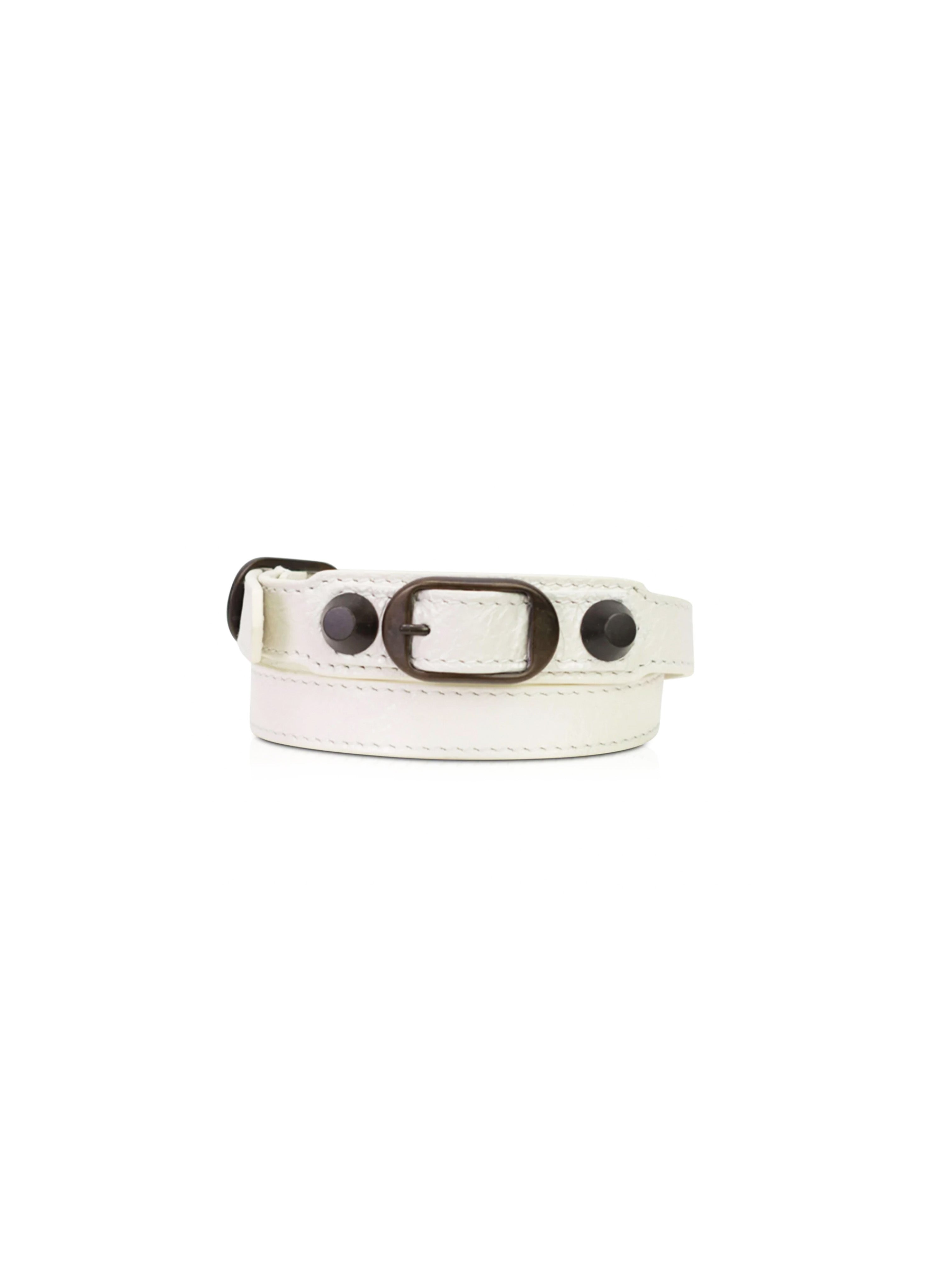 Balenciaga 2010s White Leather Arena Double Wrap Bracelet