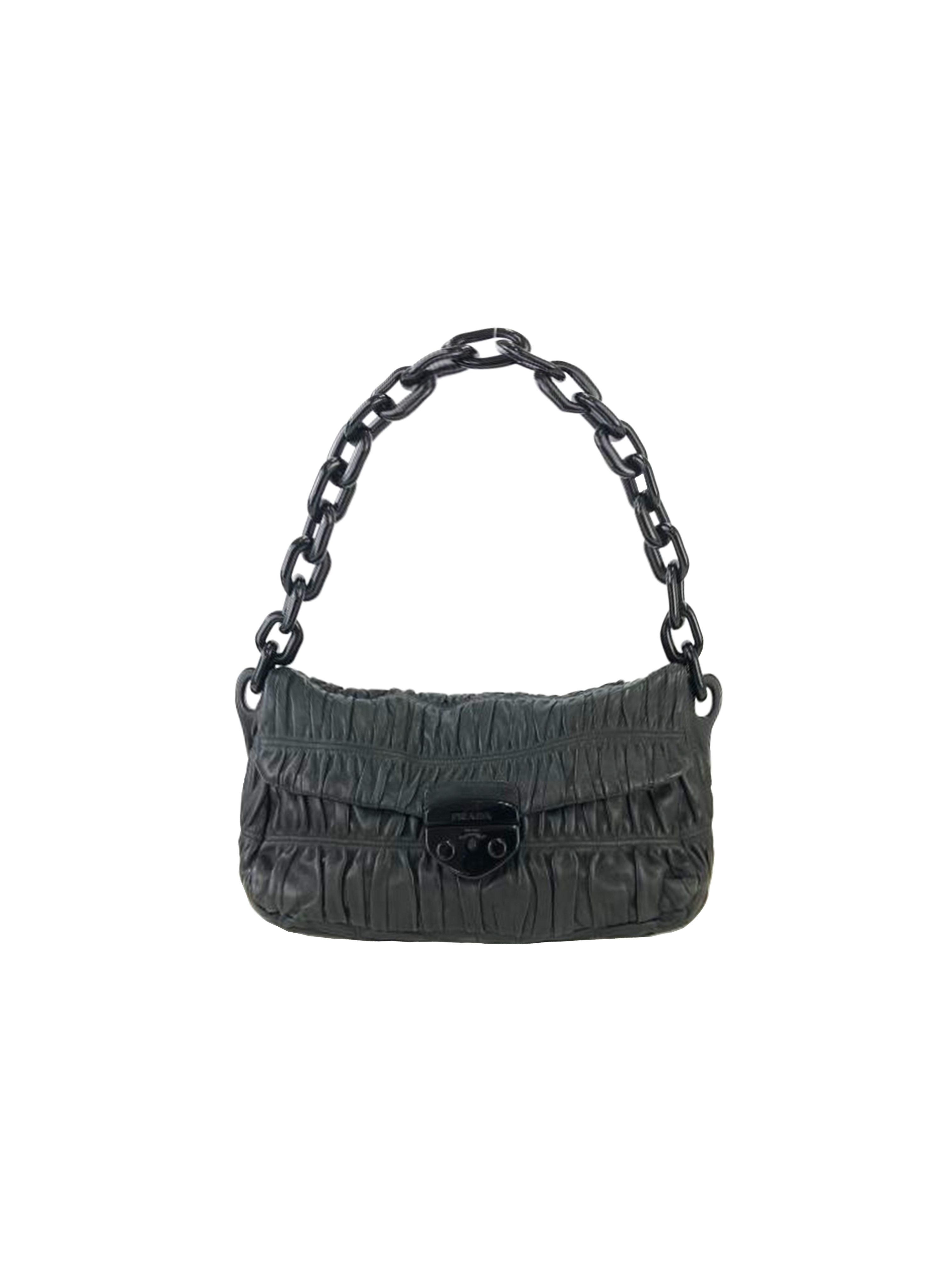 Prada 2010s Black Leather Gaufre Chain Shoulder Bag
