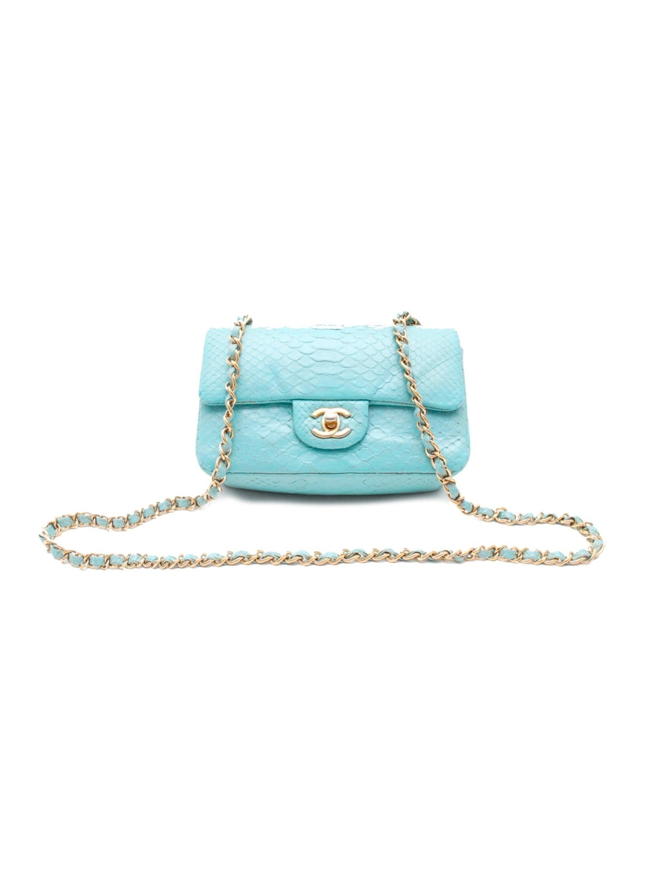 Chanel 2000s Blue Python Mini Flap Bag · INTO