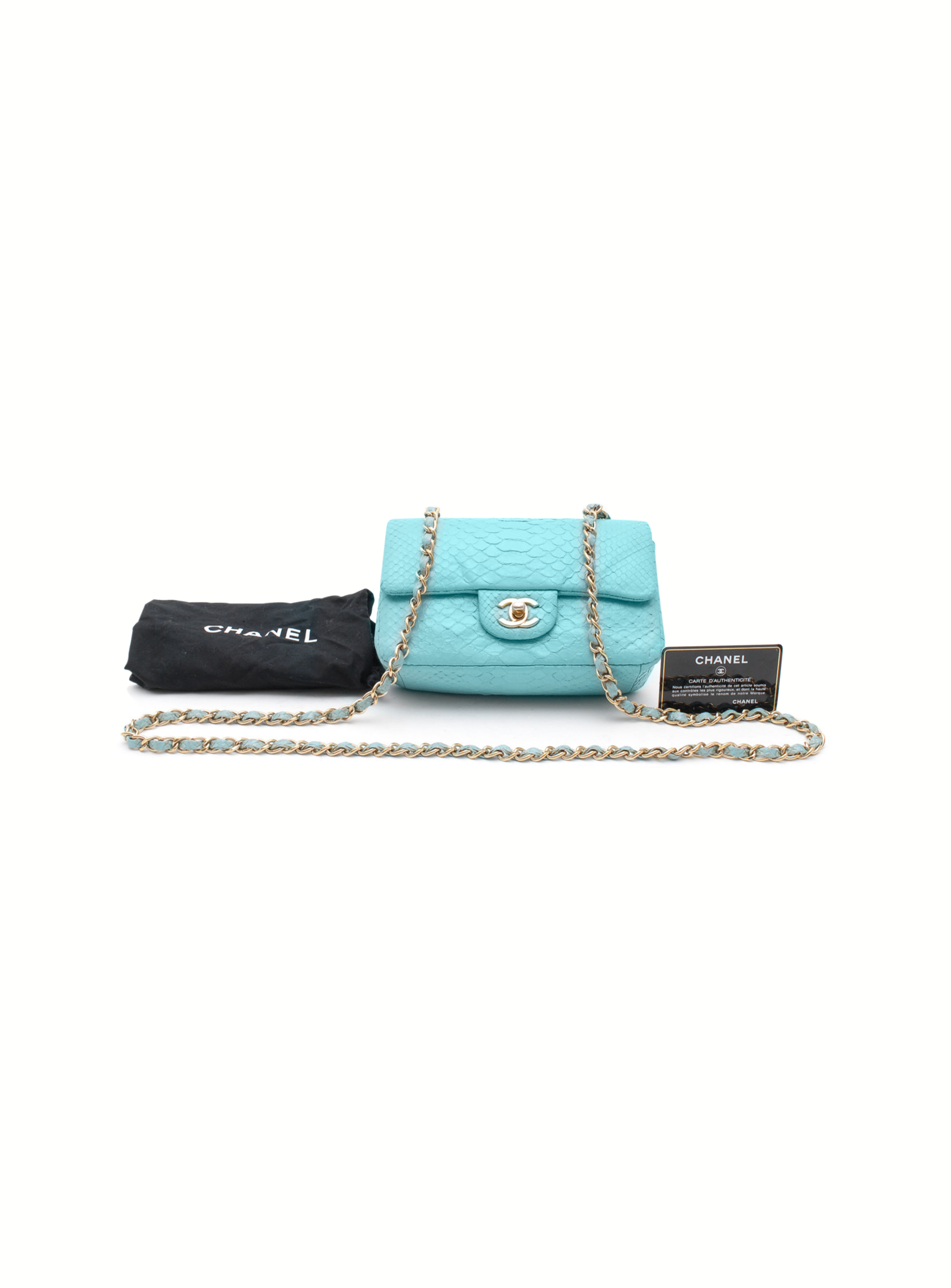 Chanel 2000s Blue Python Mini Flap Bag