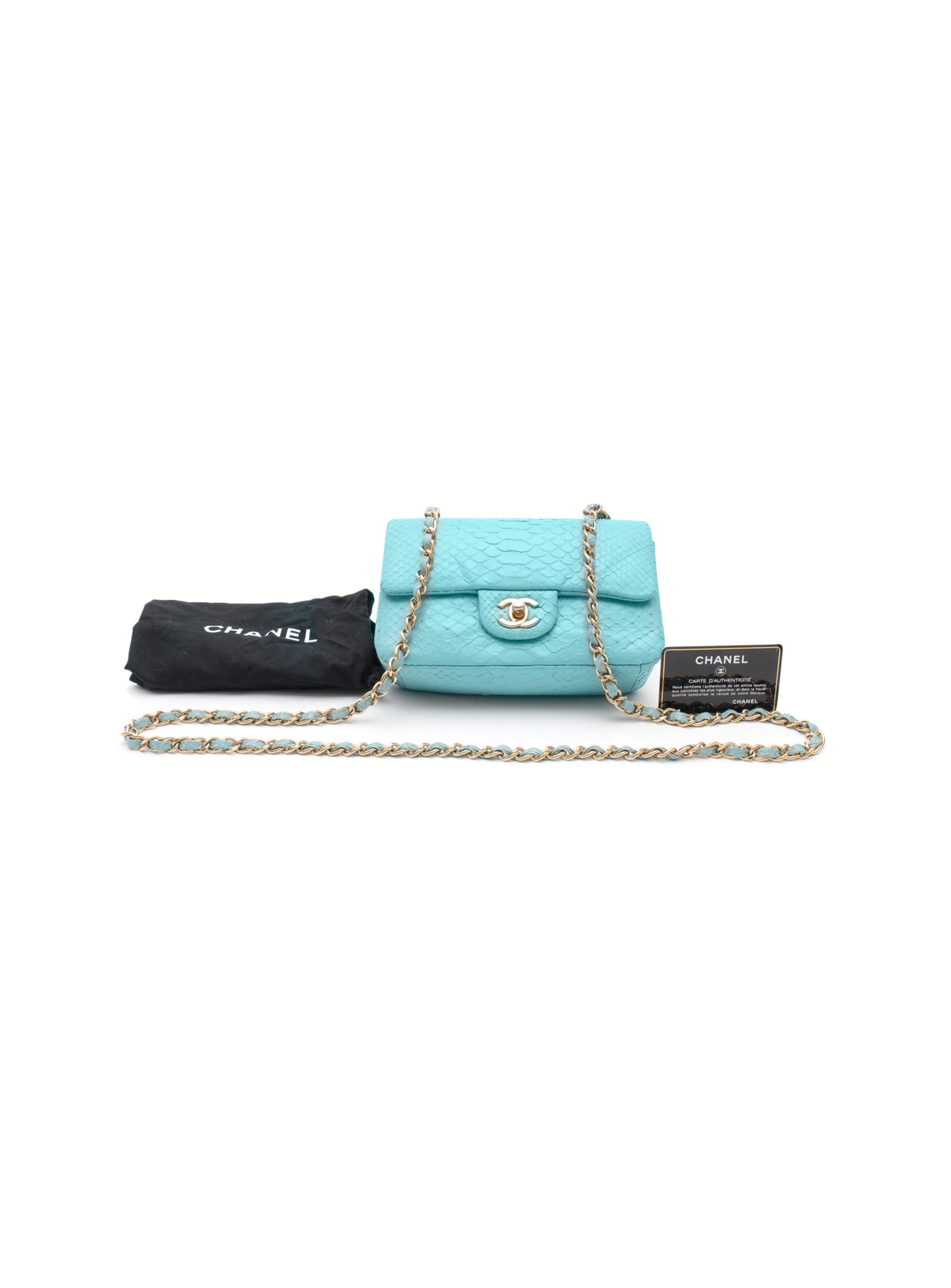 Chanel Blue Classic Python Rectangular Mini Flap Bag