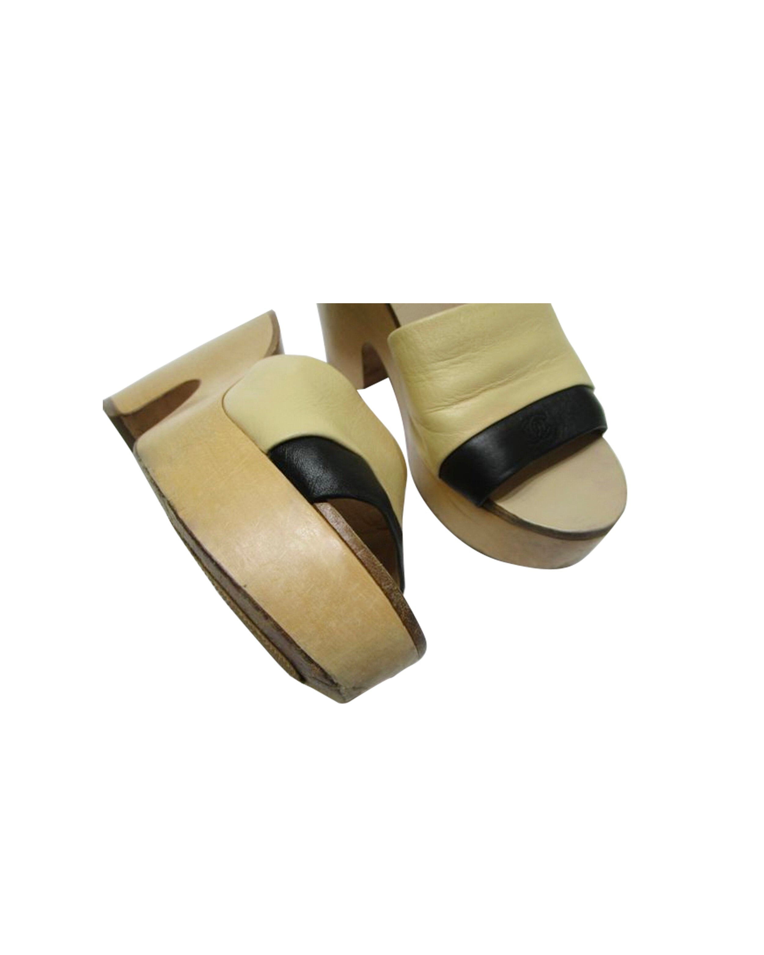 CHANEL Fabric Quilted CC Logo Platform Sandals 36 Black 1311720