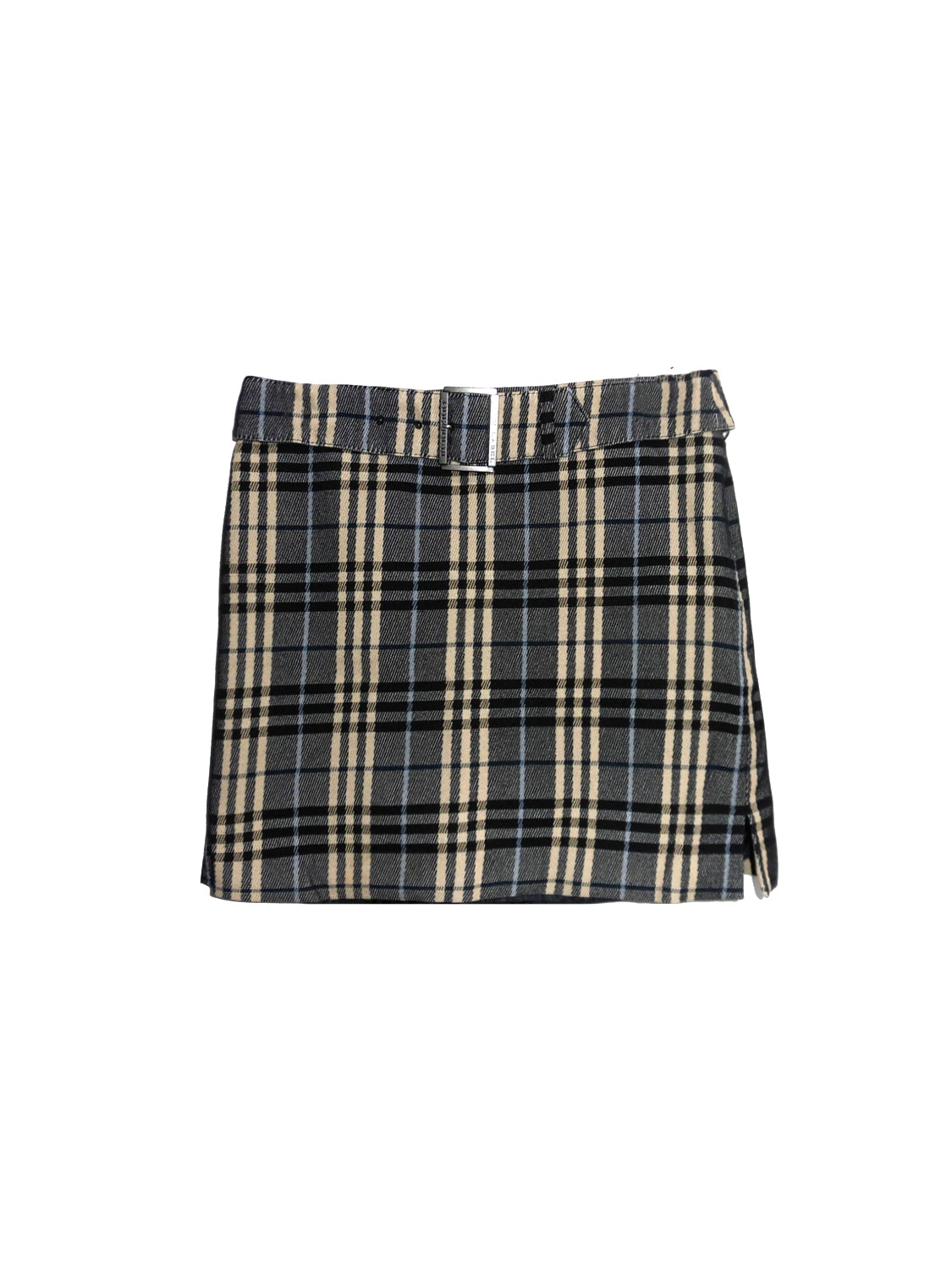 Burberry 2000s Blue Label Pleated Check Buckled Skirt · INTO
