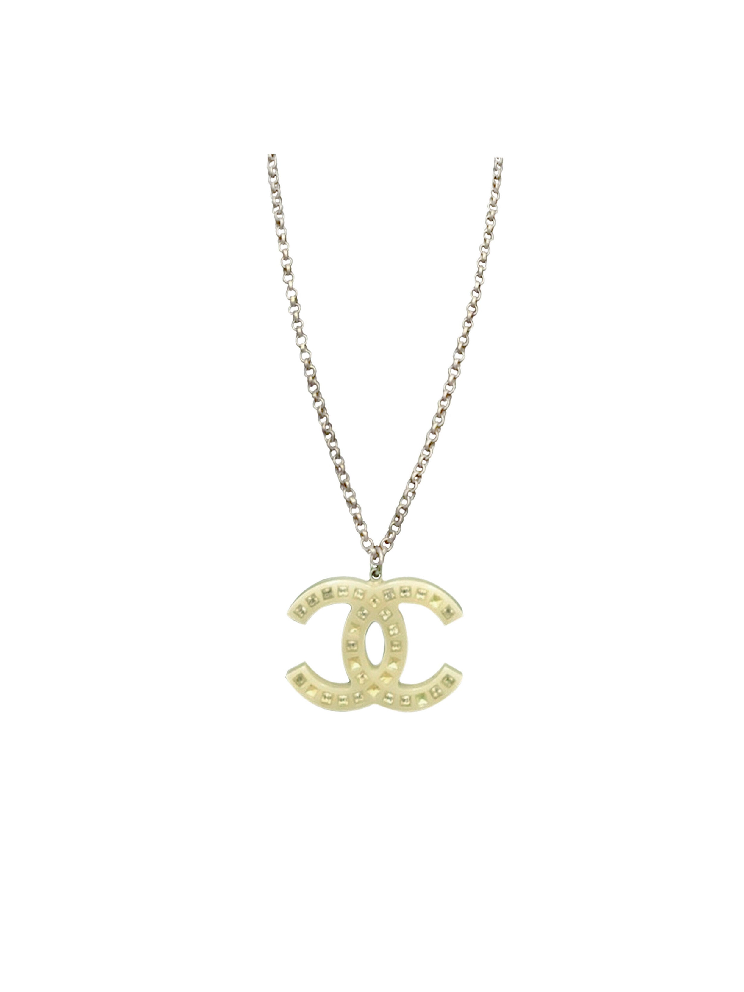 Chanel Pearl Crystal CC Pendant Necklace Gold