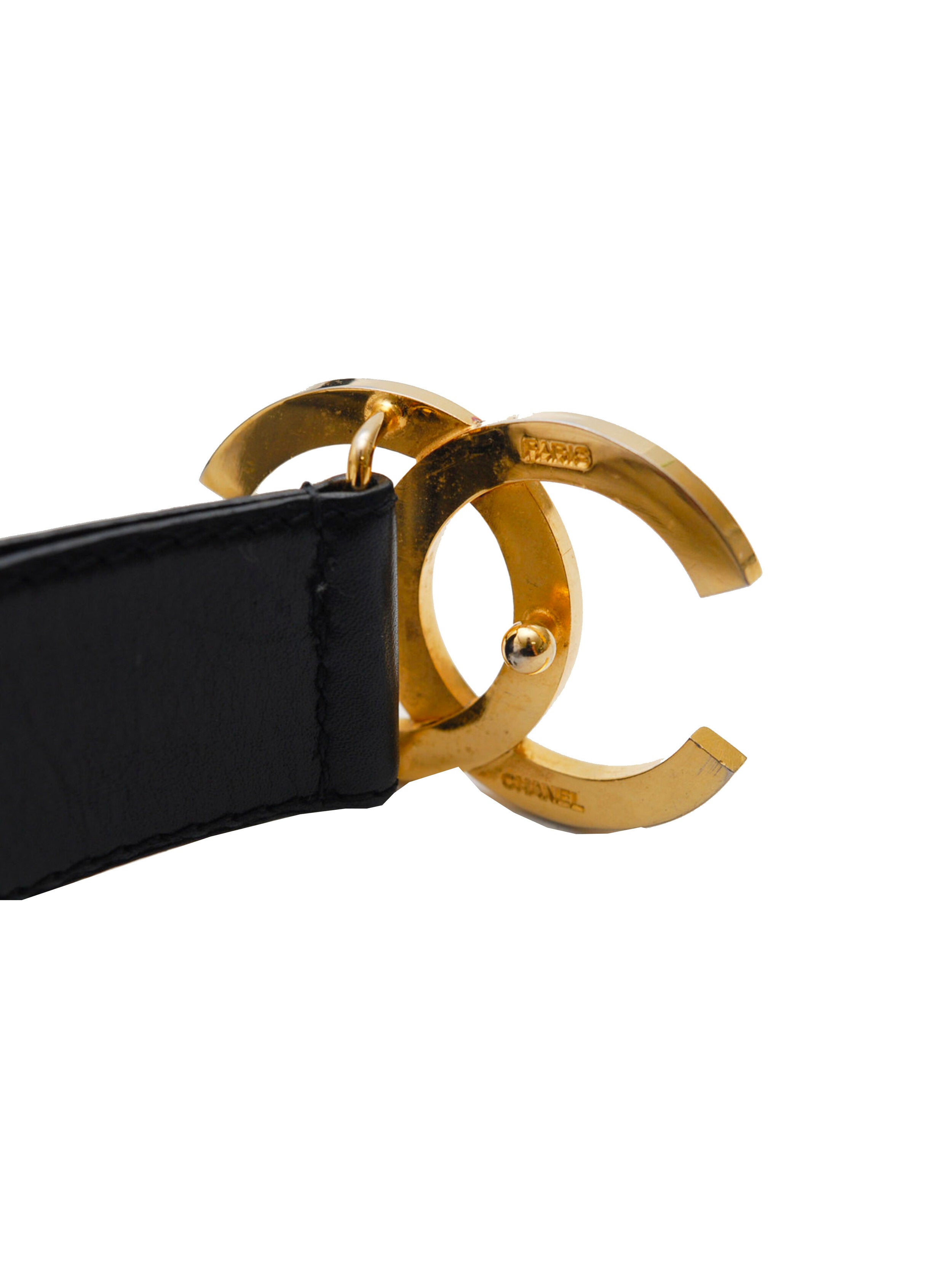 Chanel 2000s Black Leather Gold CC Belt · INTO