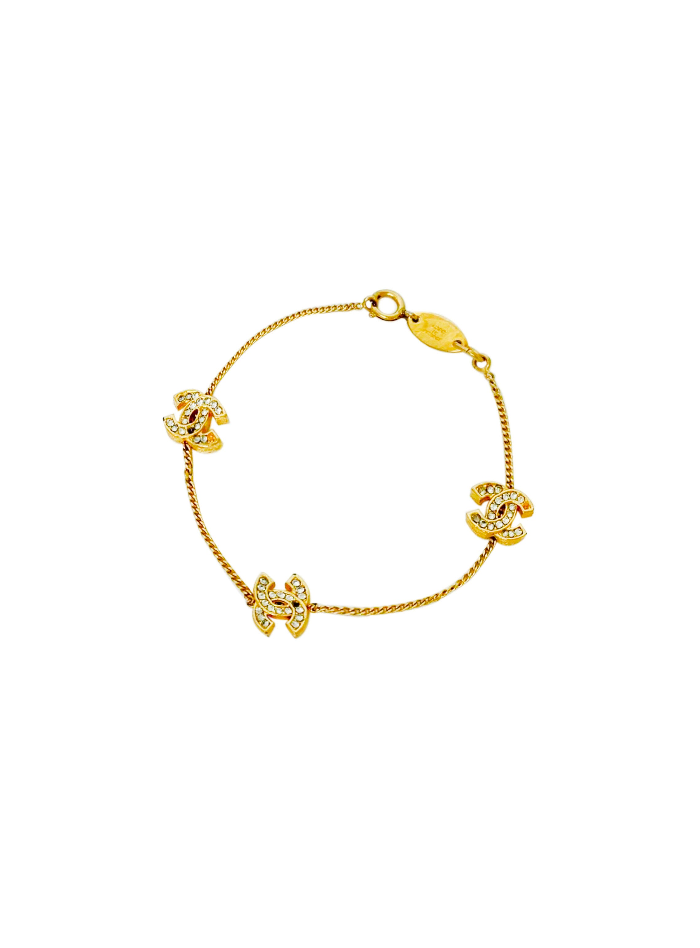 Chanel 2000s Gold Crystal CC Bracelet