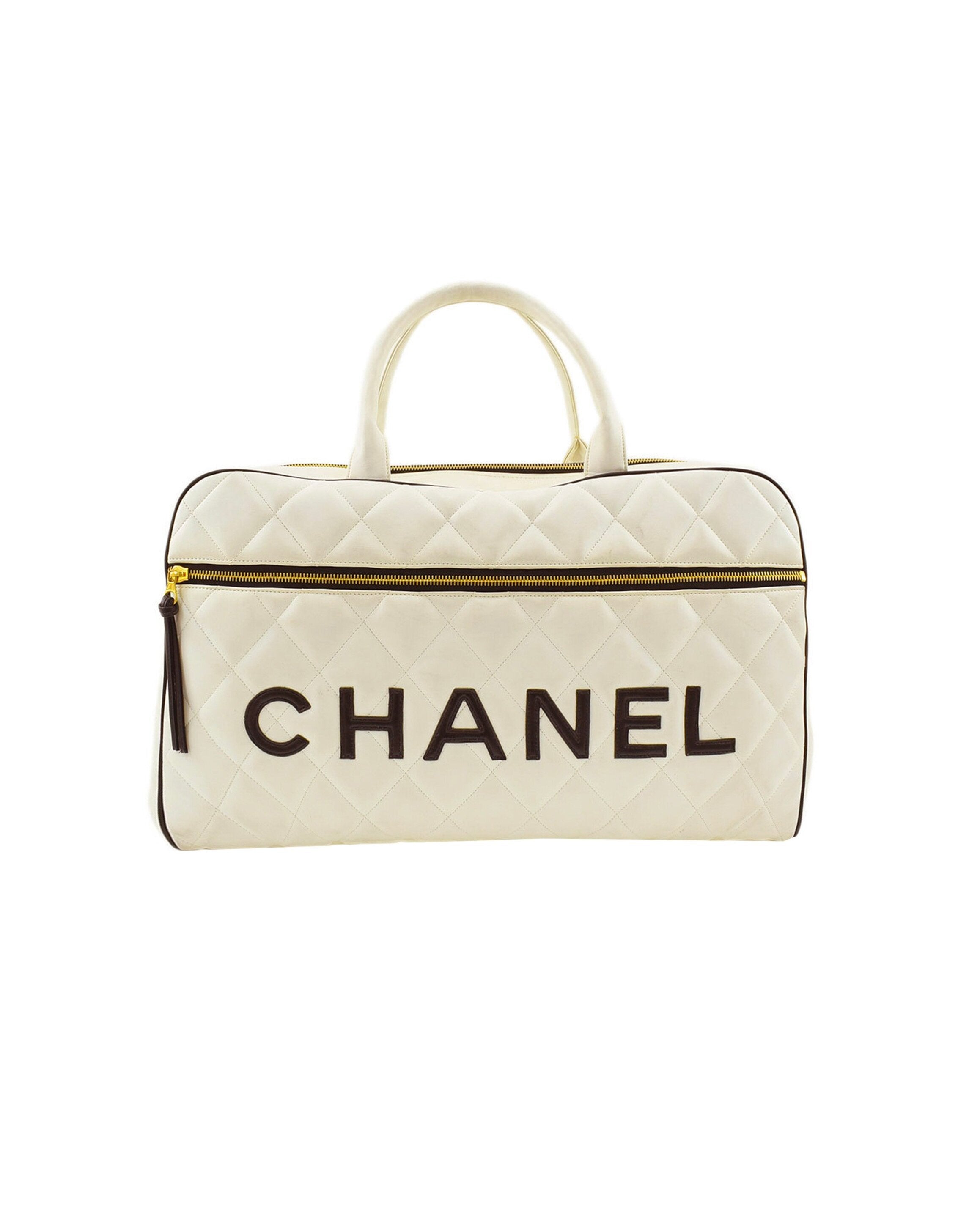 Chanel Limited Edition Vintage Duffel Tote Black and White Leather Weekend  Bag