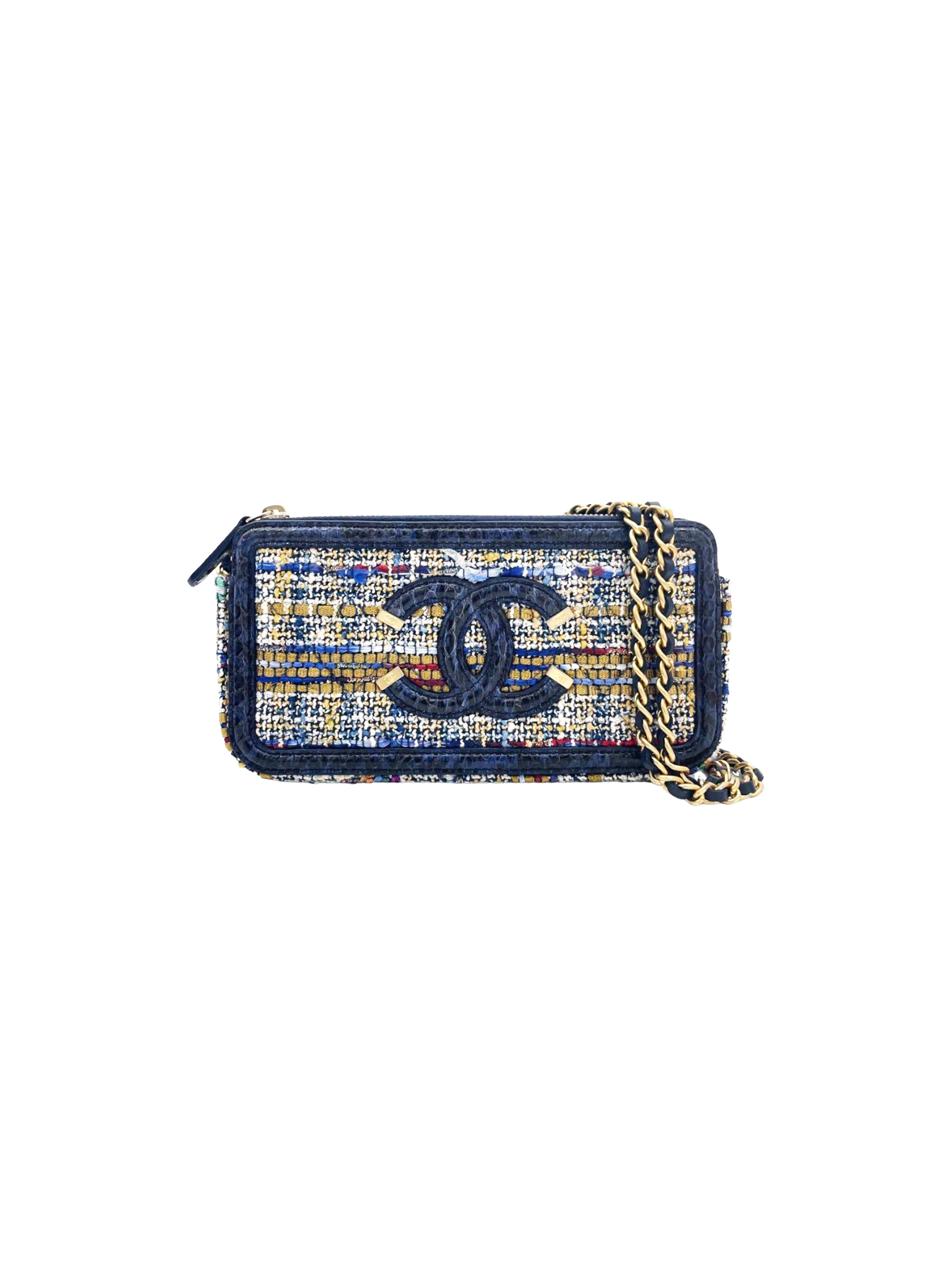 Chanel 2018 Tweed CC Filigree Clutch With Chain