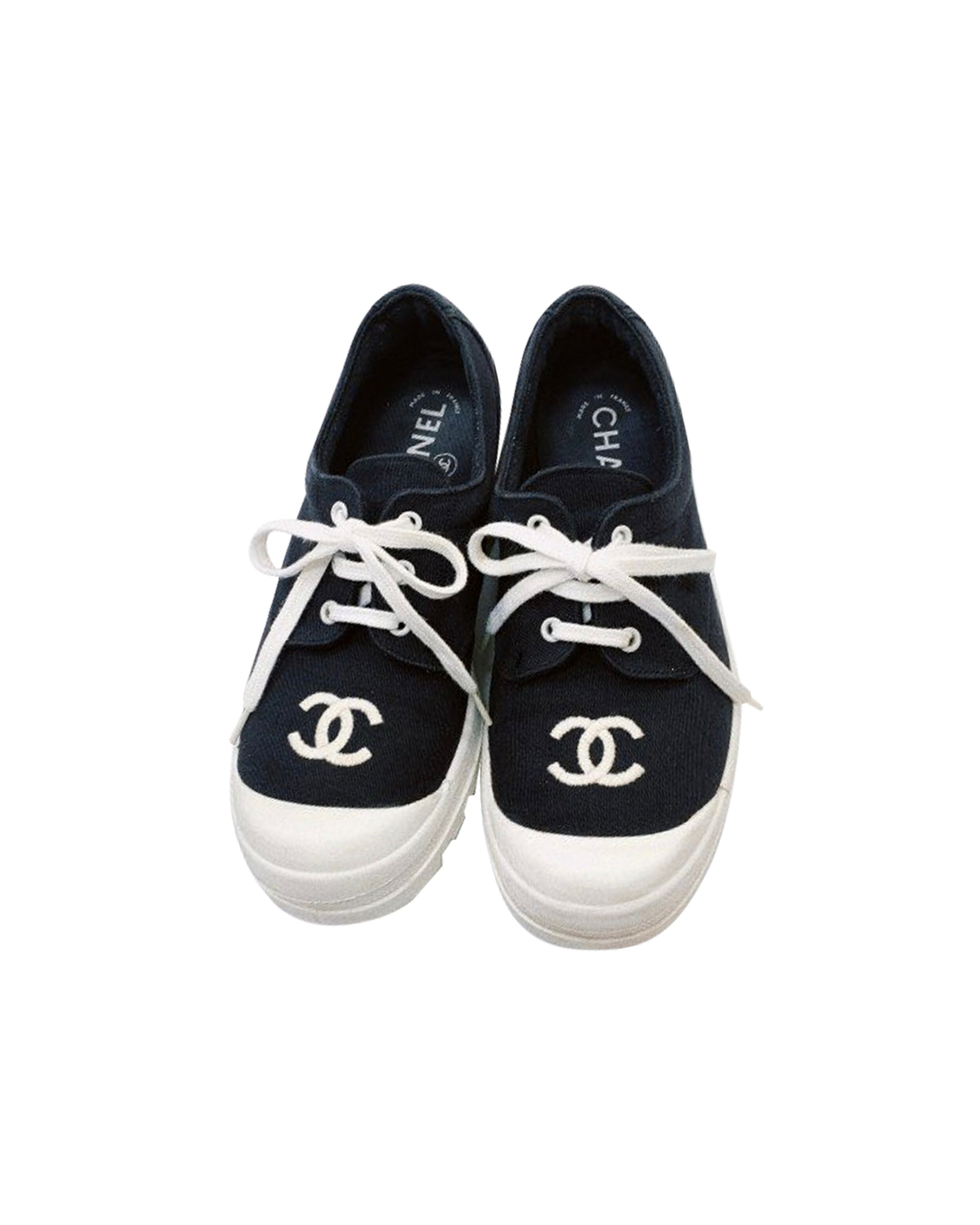 Chanel 2000s Cotton CC Black and White Sneakers