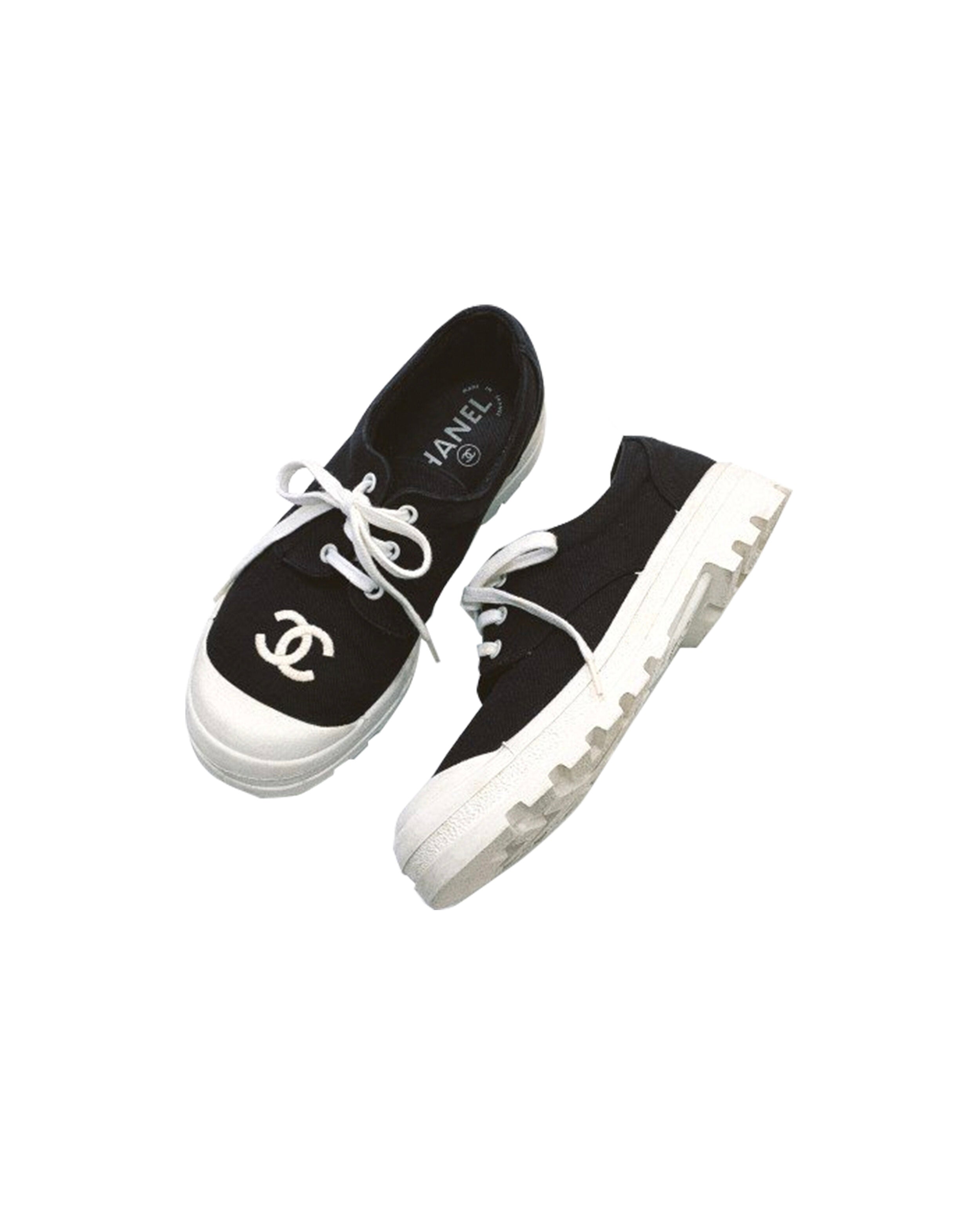 Chanel 2000s Cotton CC Black and White Sneakers