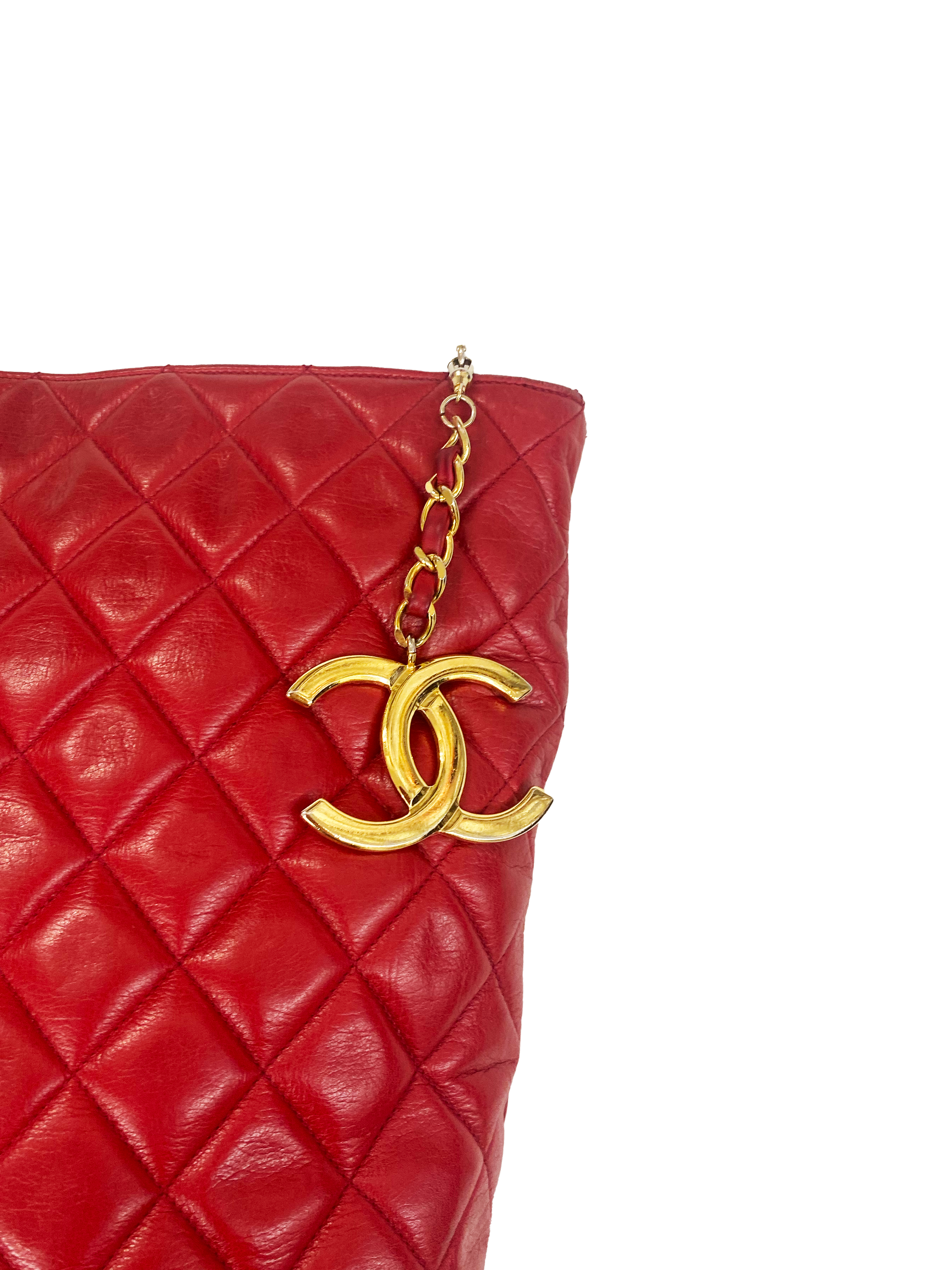Chanel 1980s Red Lambskin Single Strap Tote · INTO