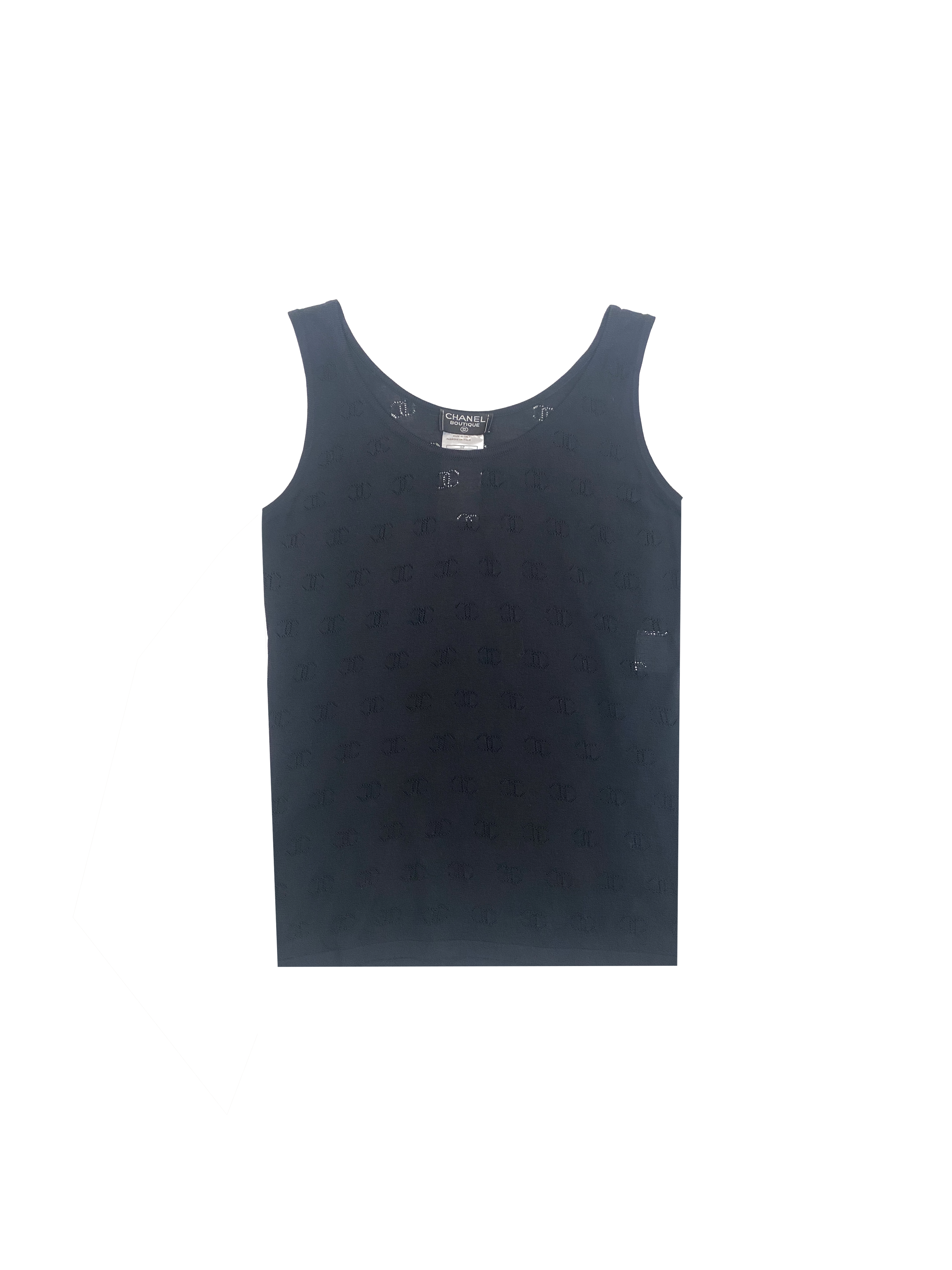 Chanel 1999 Karl Lagerfeld Black Silk Logo Tank Top · INTO