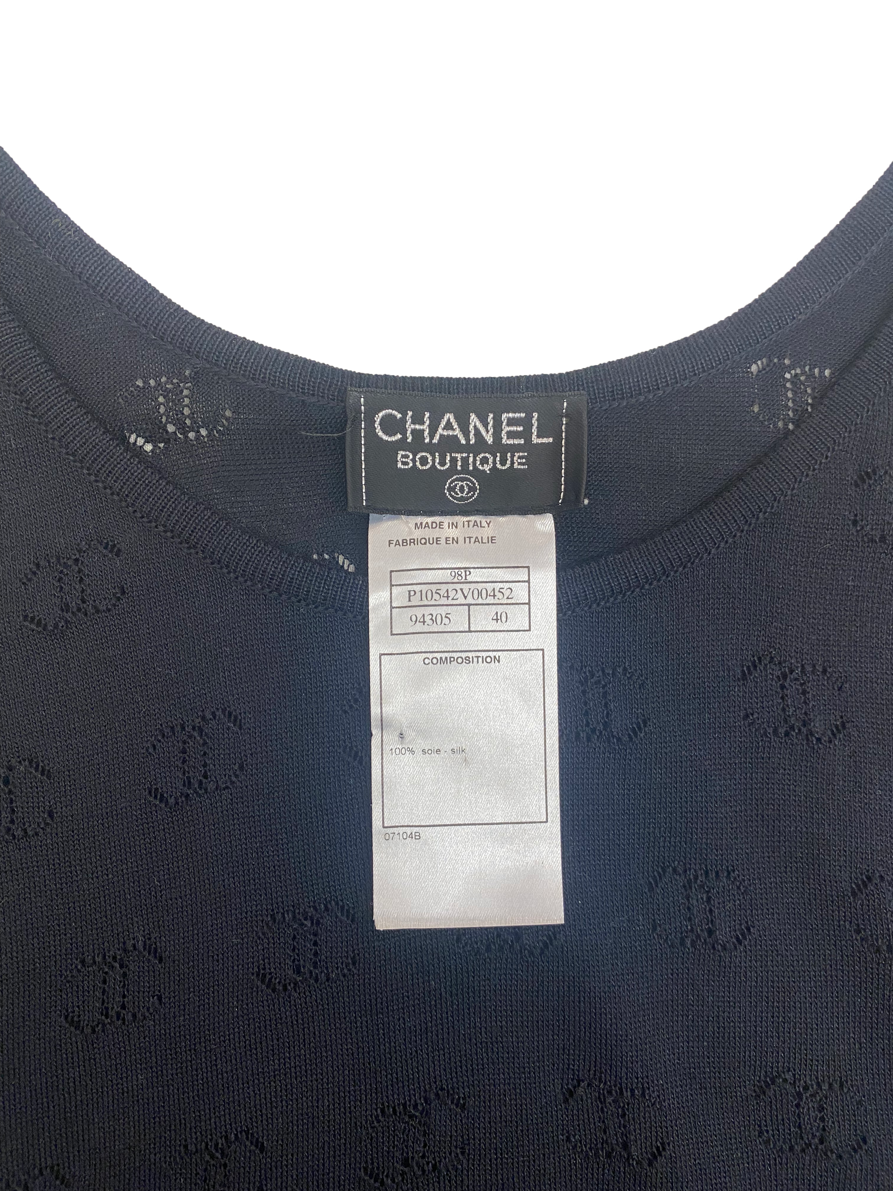 Chanel 1998 Black Silk Logo Tank Top