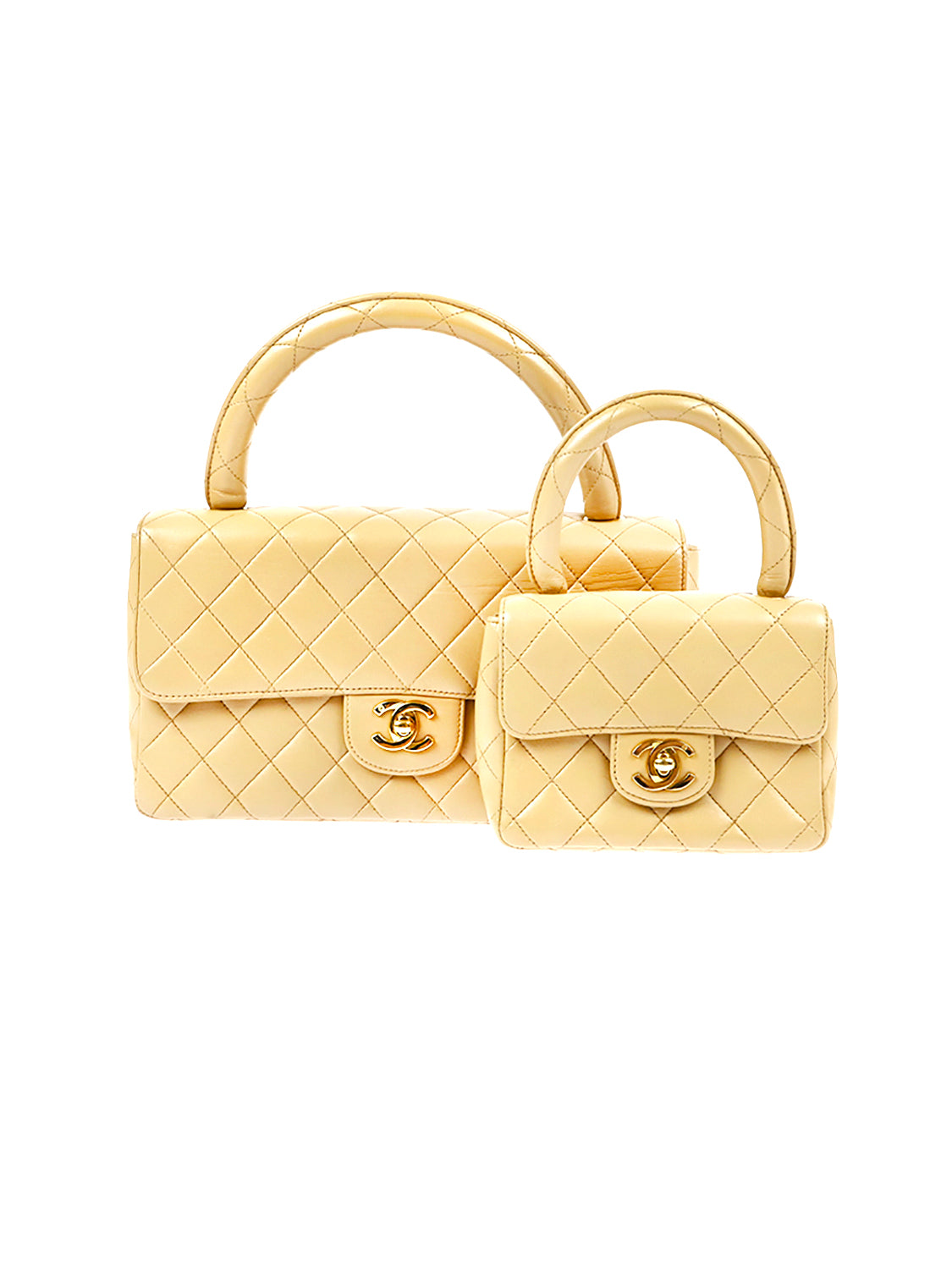 Chanel 1990s Rare Beige Leather Flap Set · INTO