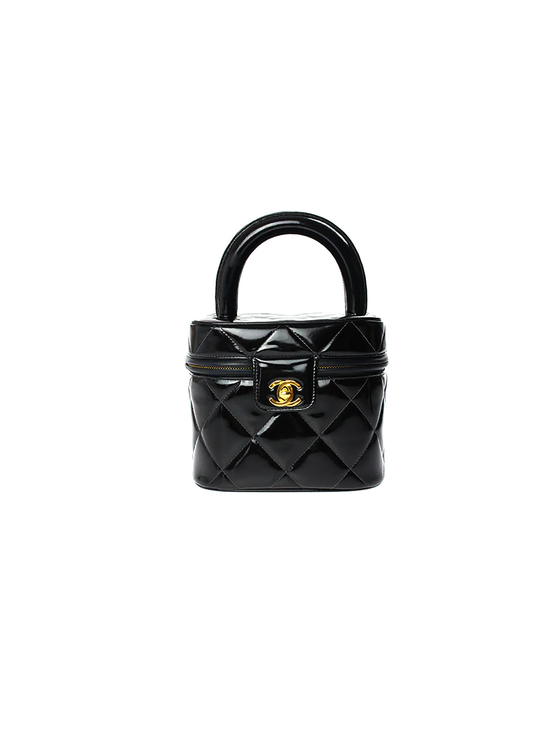 Chanel Grey Quilted Leather Vanity Case Top Handle Bag Chanel