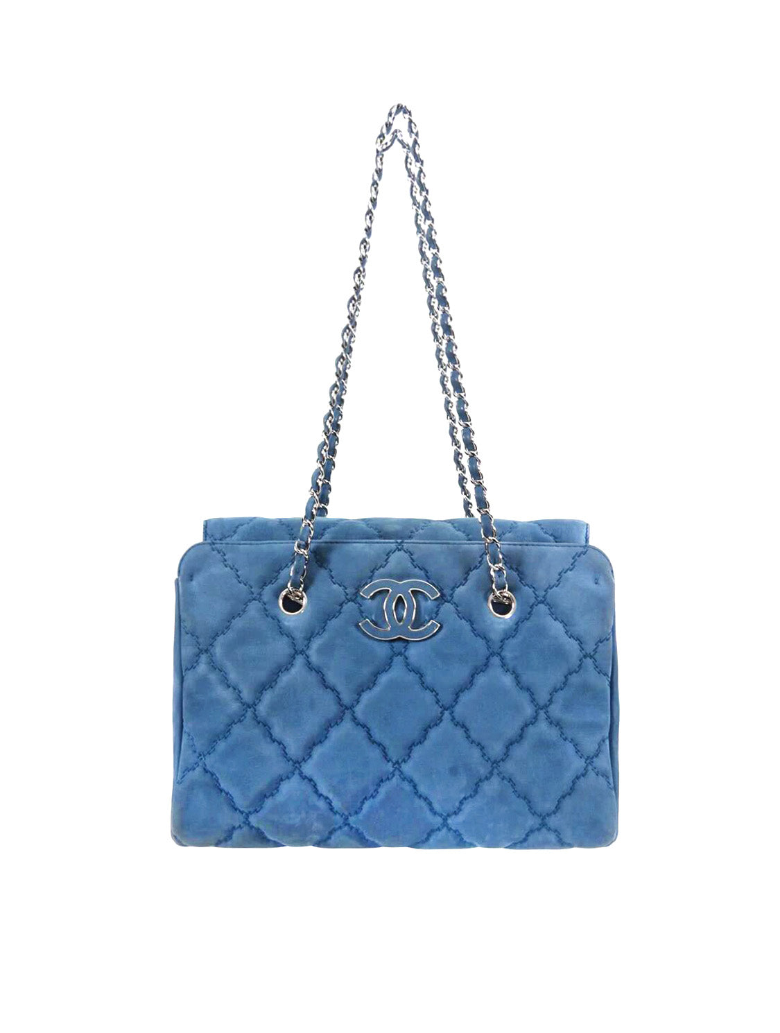 Chanel 2012/2013 Blue Suede Quilted CC Logo Shoulder Bag · INTO