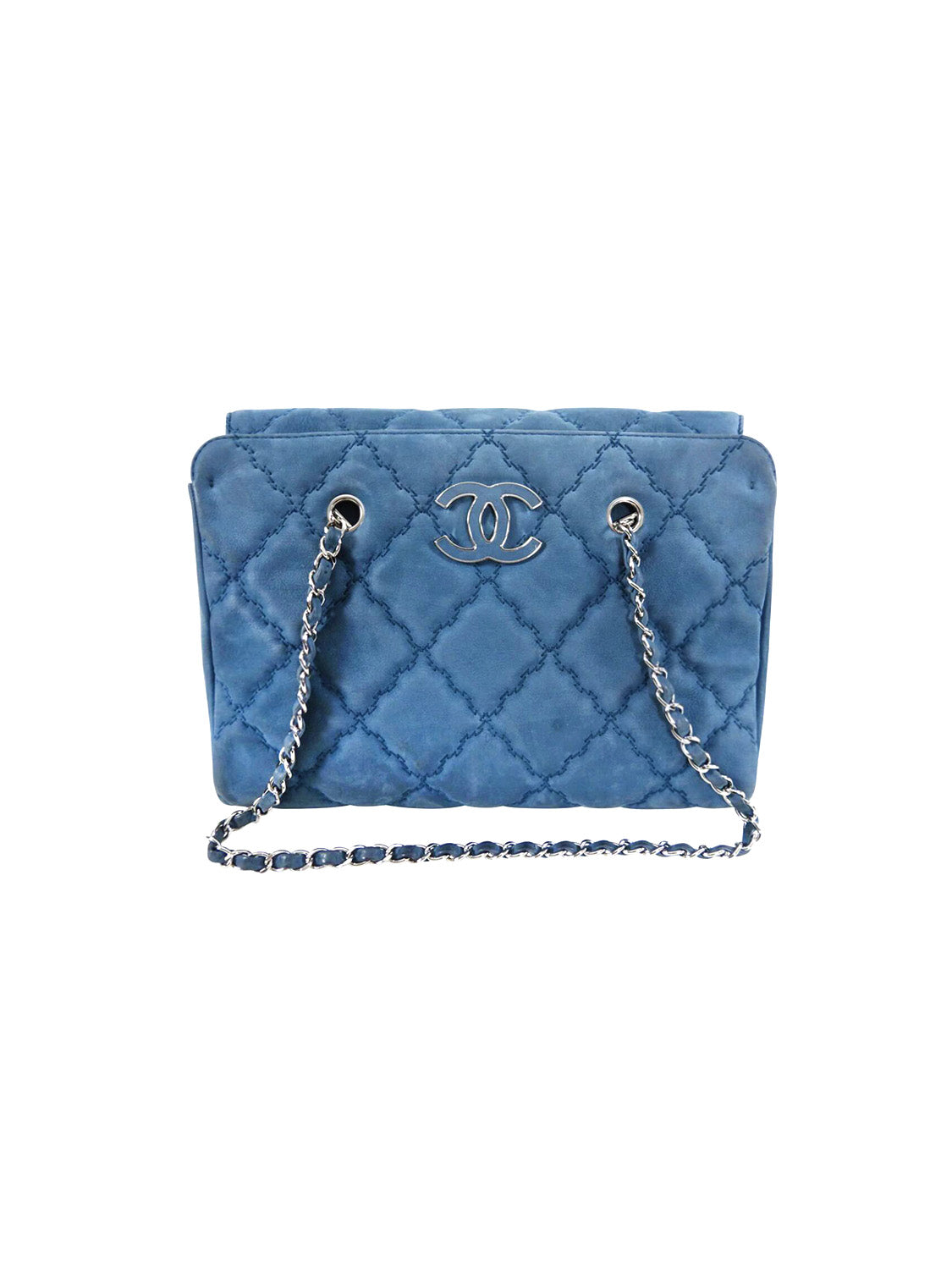 Chanel 2012/2013 Blue Suede Quilted CC Logo Shoulder Bag · INTO