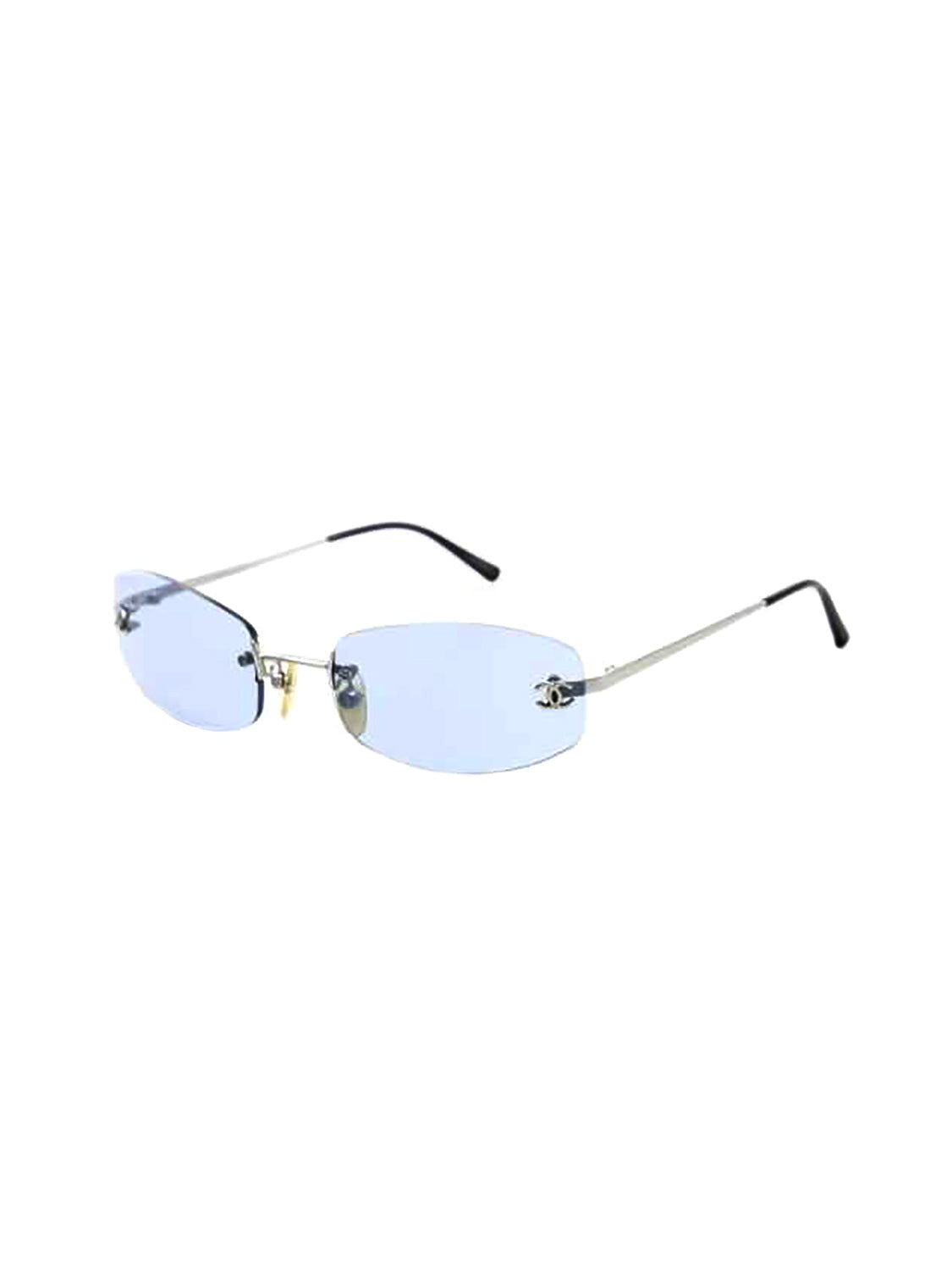 Chanel 2000s Blue Tinted Frameless CC Sunglasses · INTO