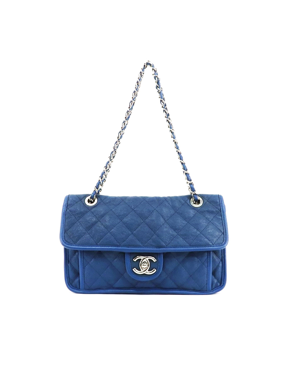 Chanel 2010s Blue Leather Trimmed Rare Handbag