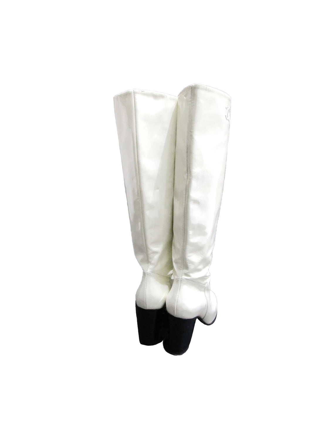 Chanel 2000s Knee-High Vinyl Rare White Boots