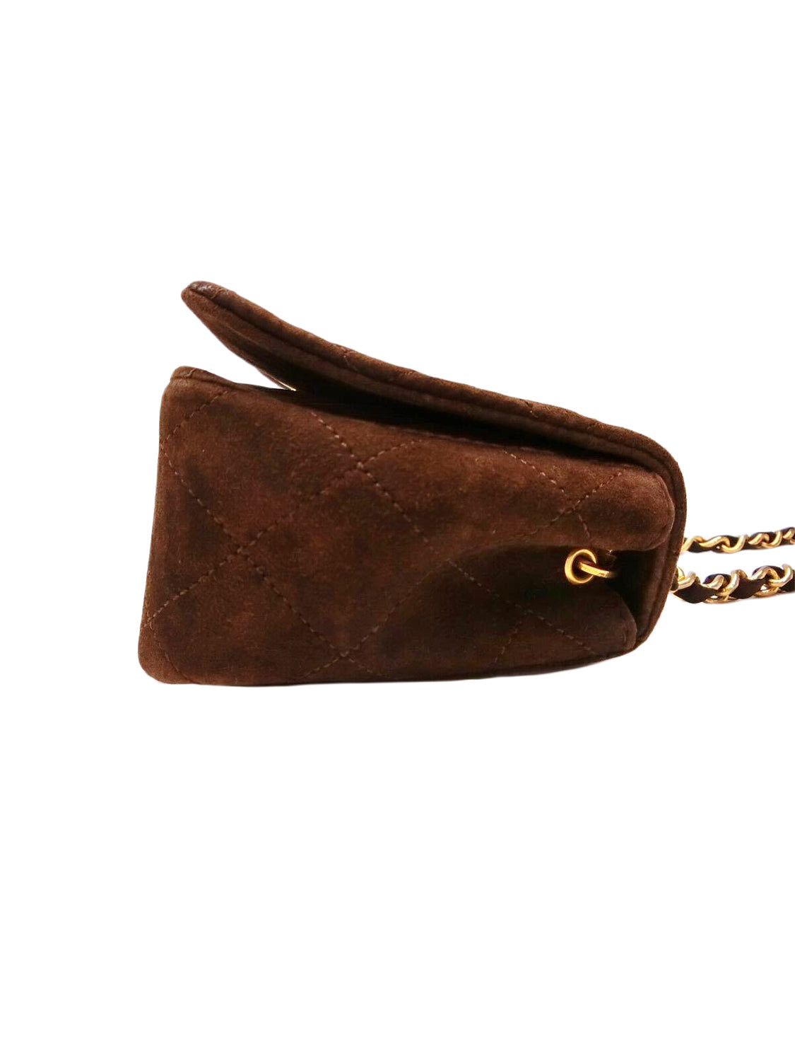 Chanel, Vintage Quilted Suede Round Flap Turn Lock Shoulder Bag, Quilted  And Padded Fawn Suede In