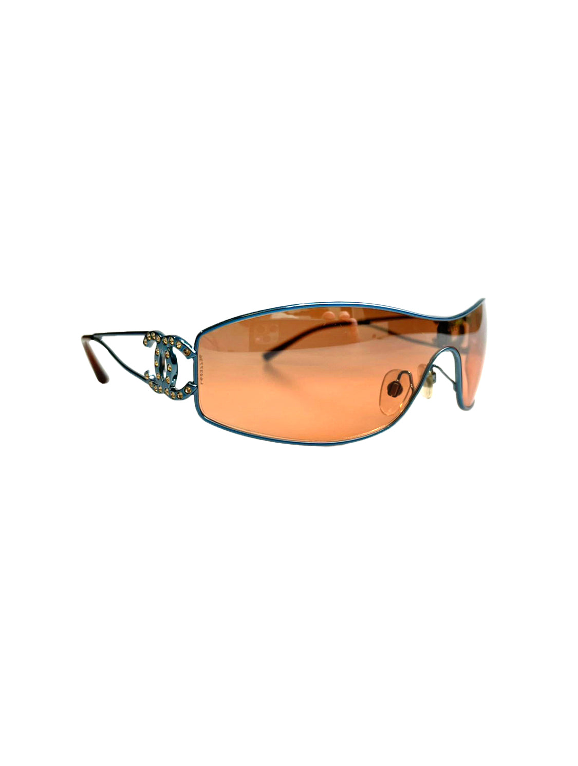 Chanel 2000s Orange Tinted Rhinestone CC Sunglasses