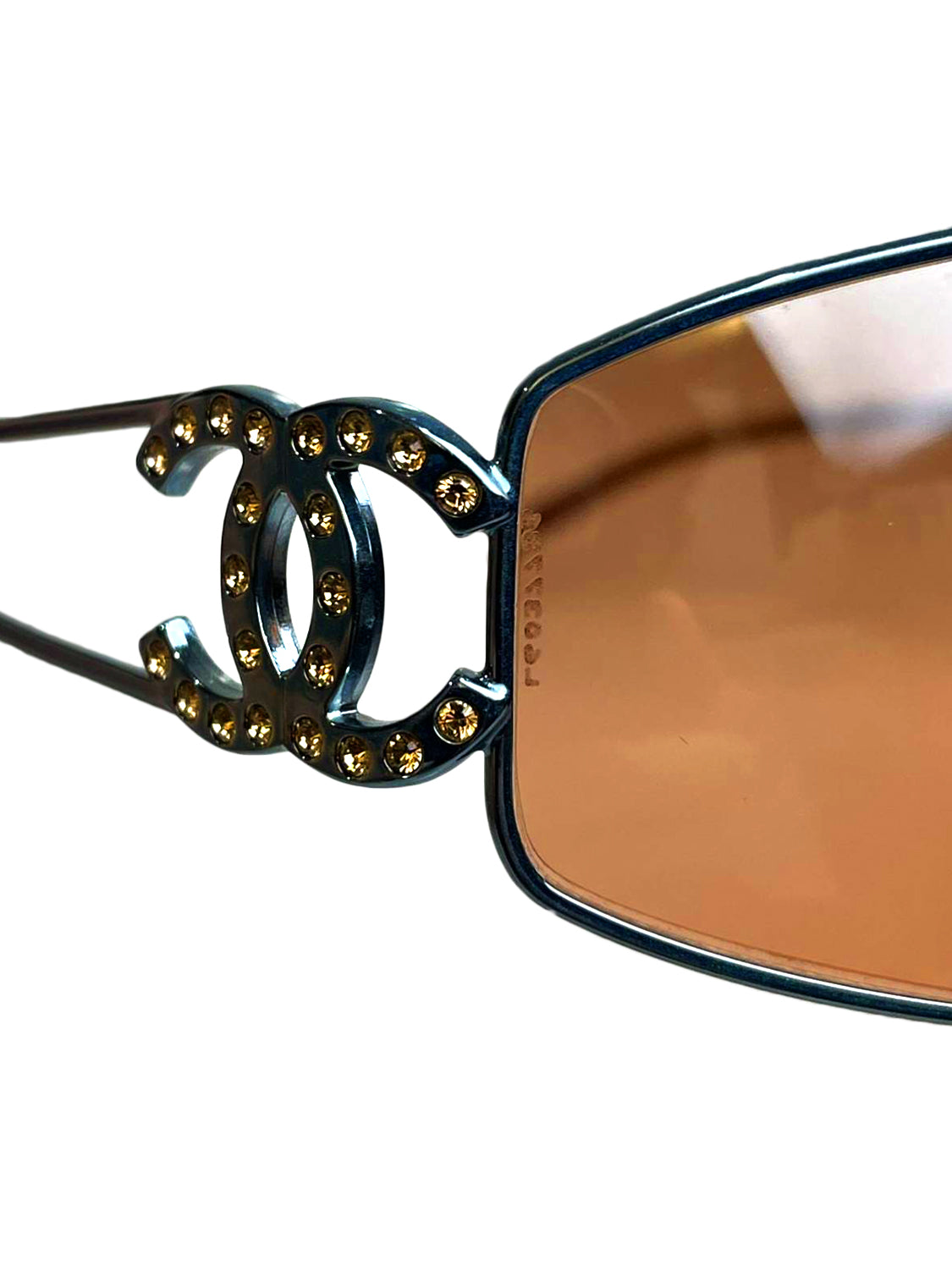 Chanel 2000s Orange Tinted Rhinestone CC Sunglasses