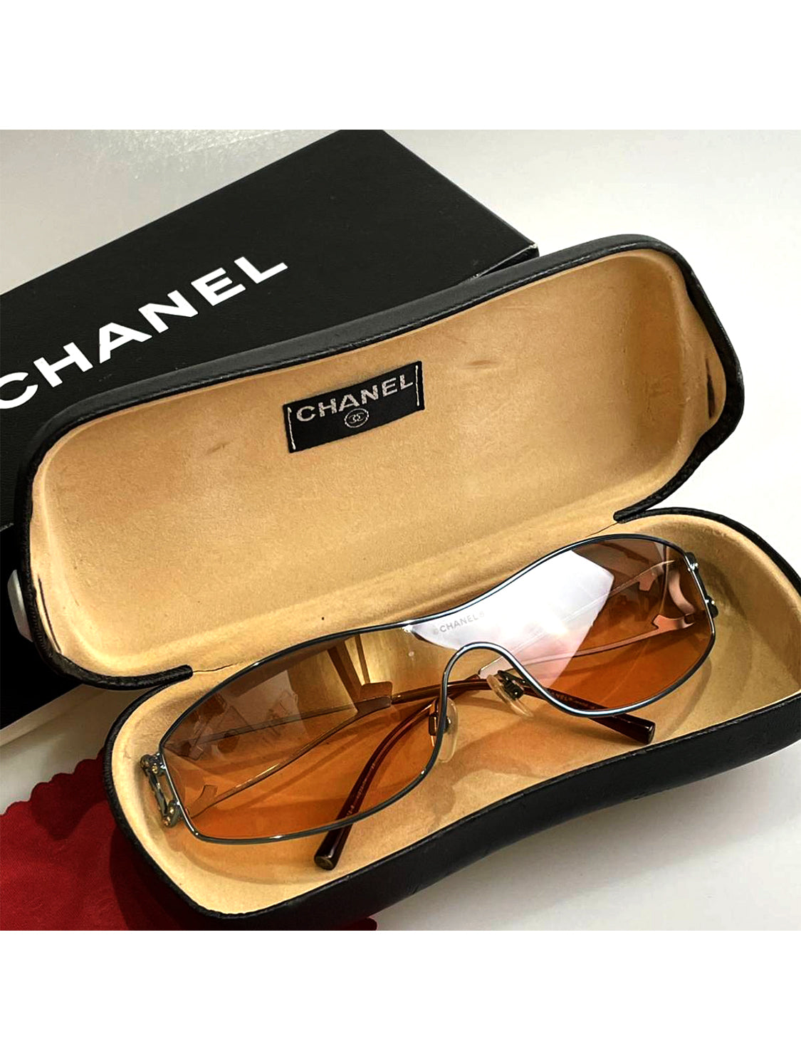 Chanel 2000s Orange Tinted Rhinestone CC Sunglasses · INTO