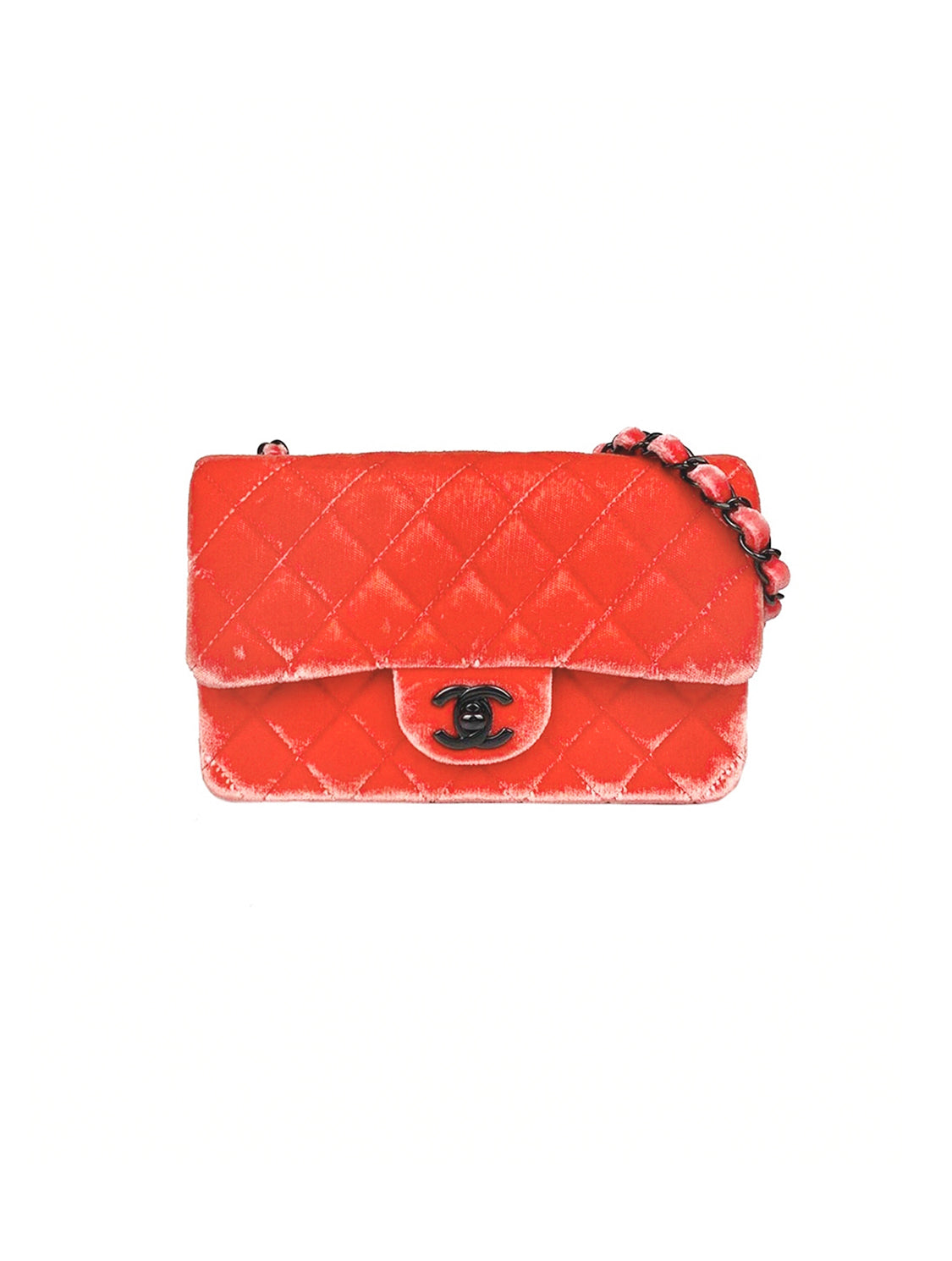 Chanel Coral Orange Quilted Velvet Medium Classic Double Flap Bag