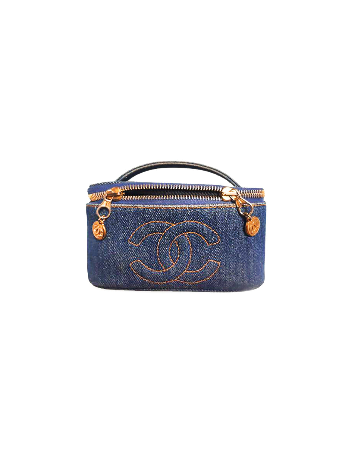 Chanel Printed Light Blue Denim Quilted Vanity Oval Clutch With