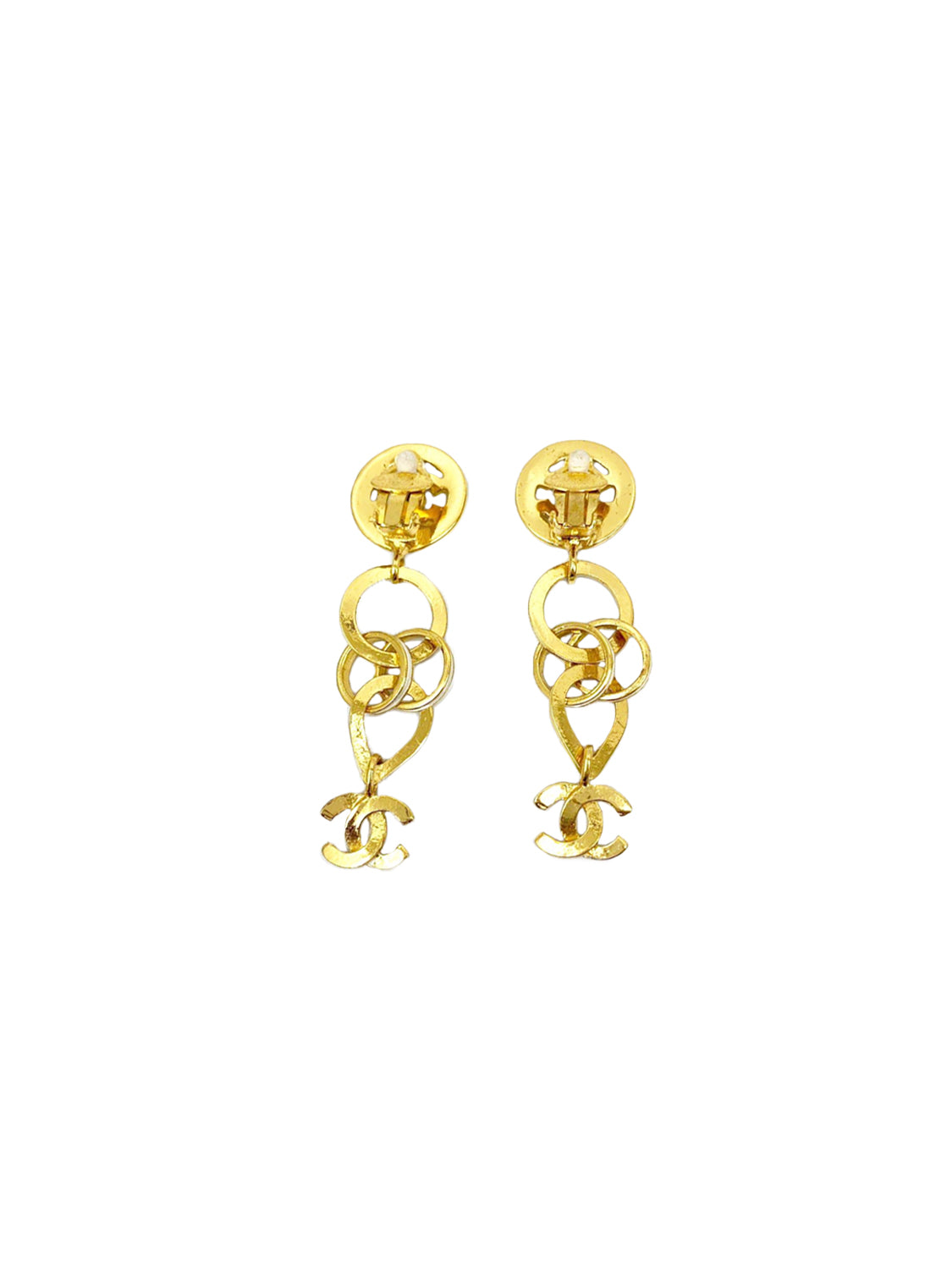 Chanel White and Gold CC Drop Earrings