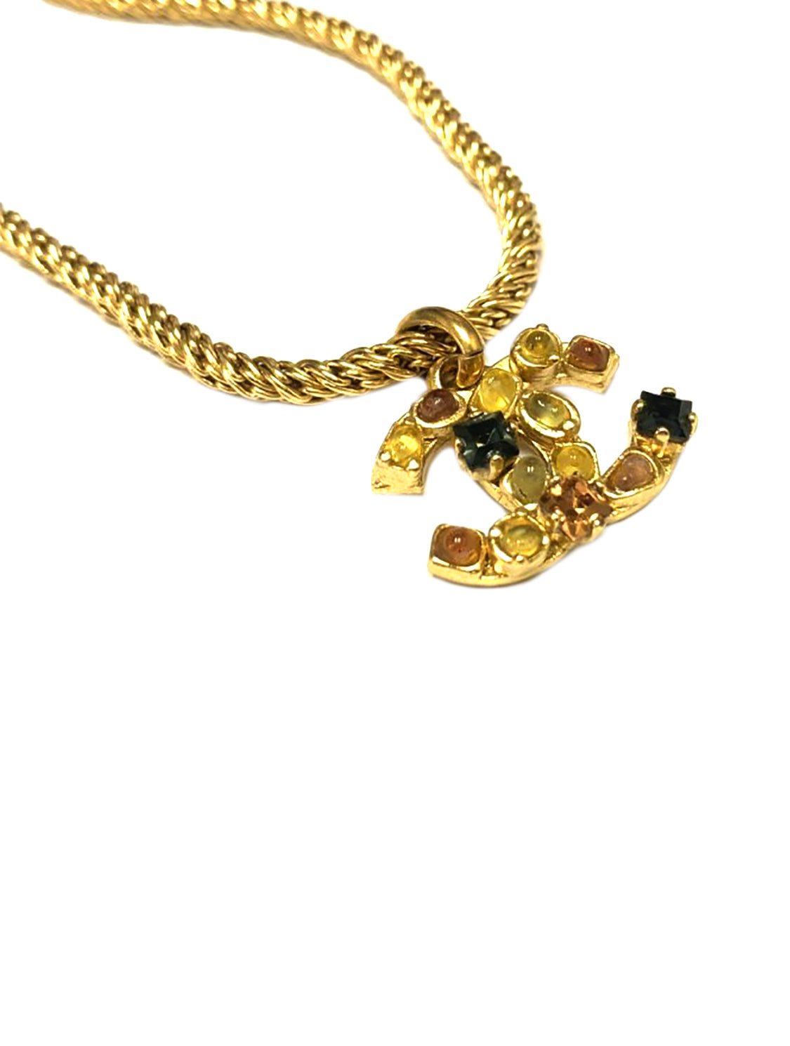 Chanel 2000s Gold Multicolor Gem Chain Necklace · INTO