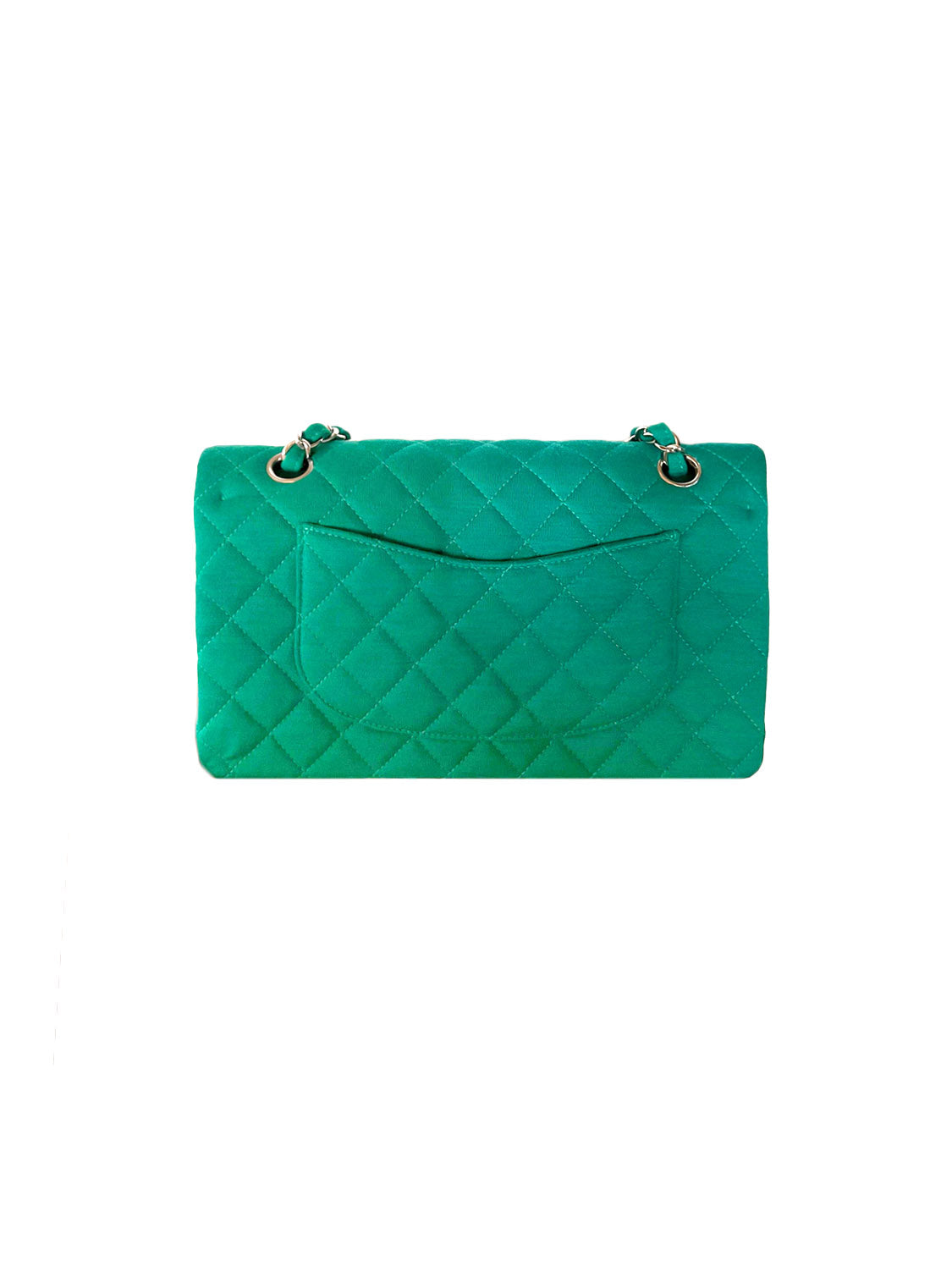 Chanel 2014 Green Cloth Silver Hardware Flap · INTO