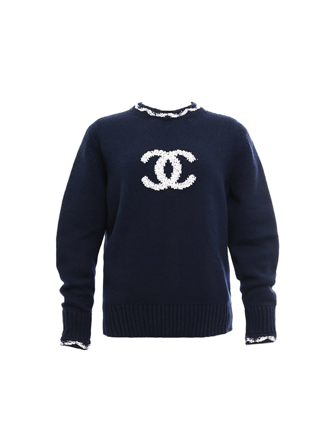 Chanel 1990s Rare Knit Navy CC Pullover