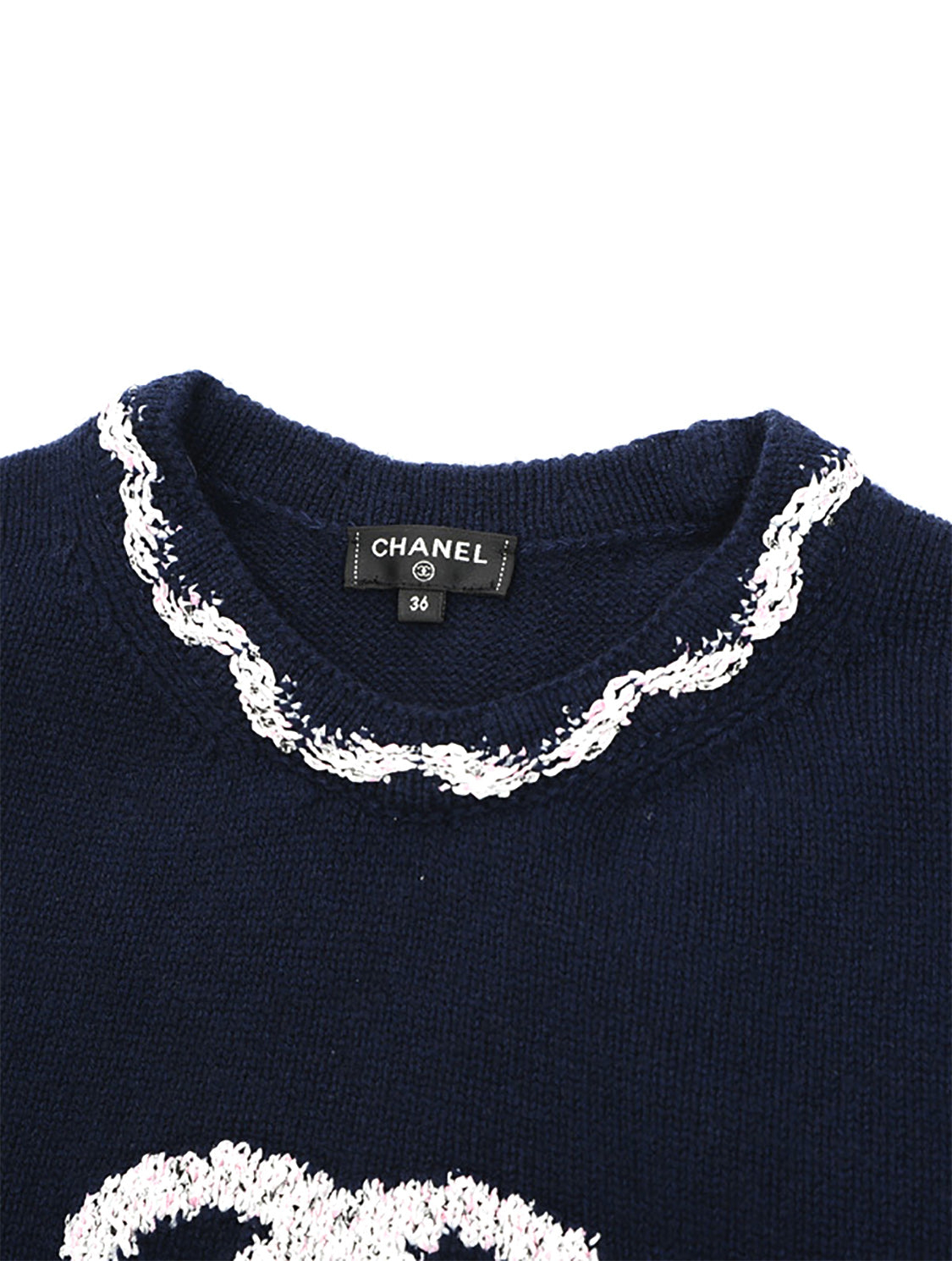 Chanel 1990s Rare Knit Navy CC Pullover