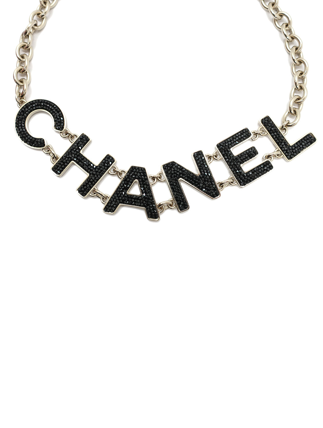 Chanel 2018 Silver Chain Letter Charm Necklace · INTO