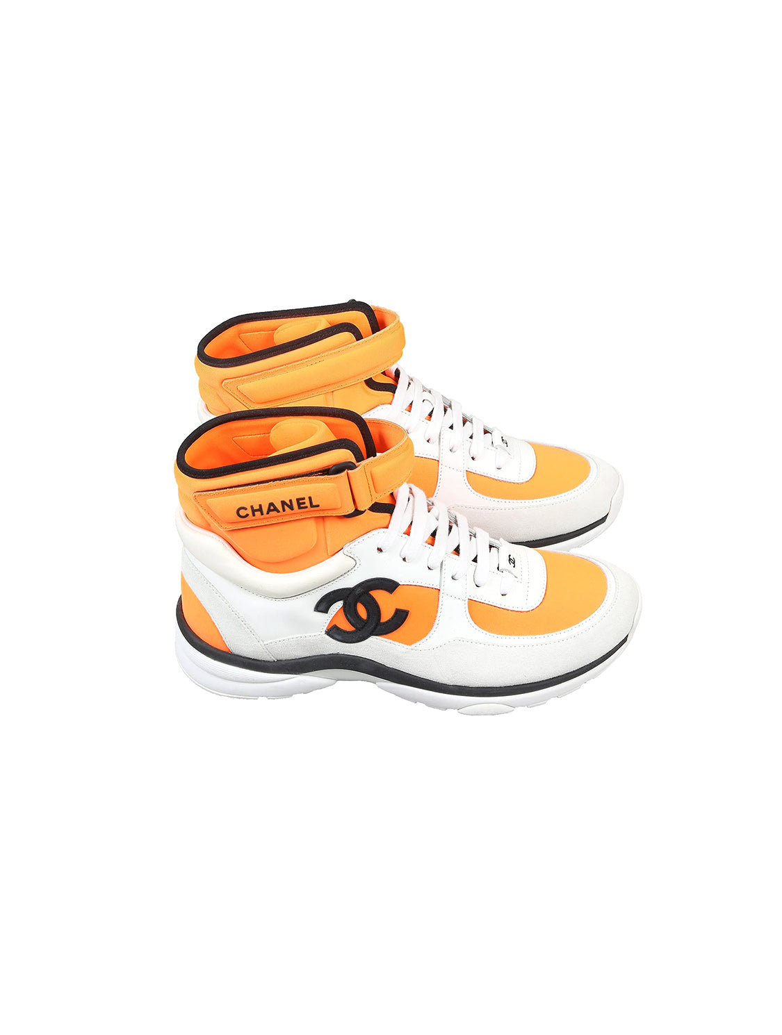 Chanel Orange Tweed And Suede CC Low Top Sneakers Size 365 Chanel  TLC