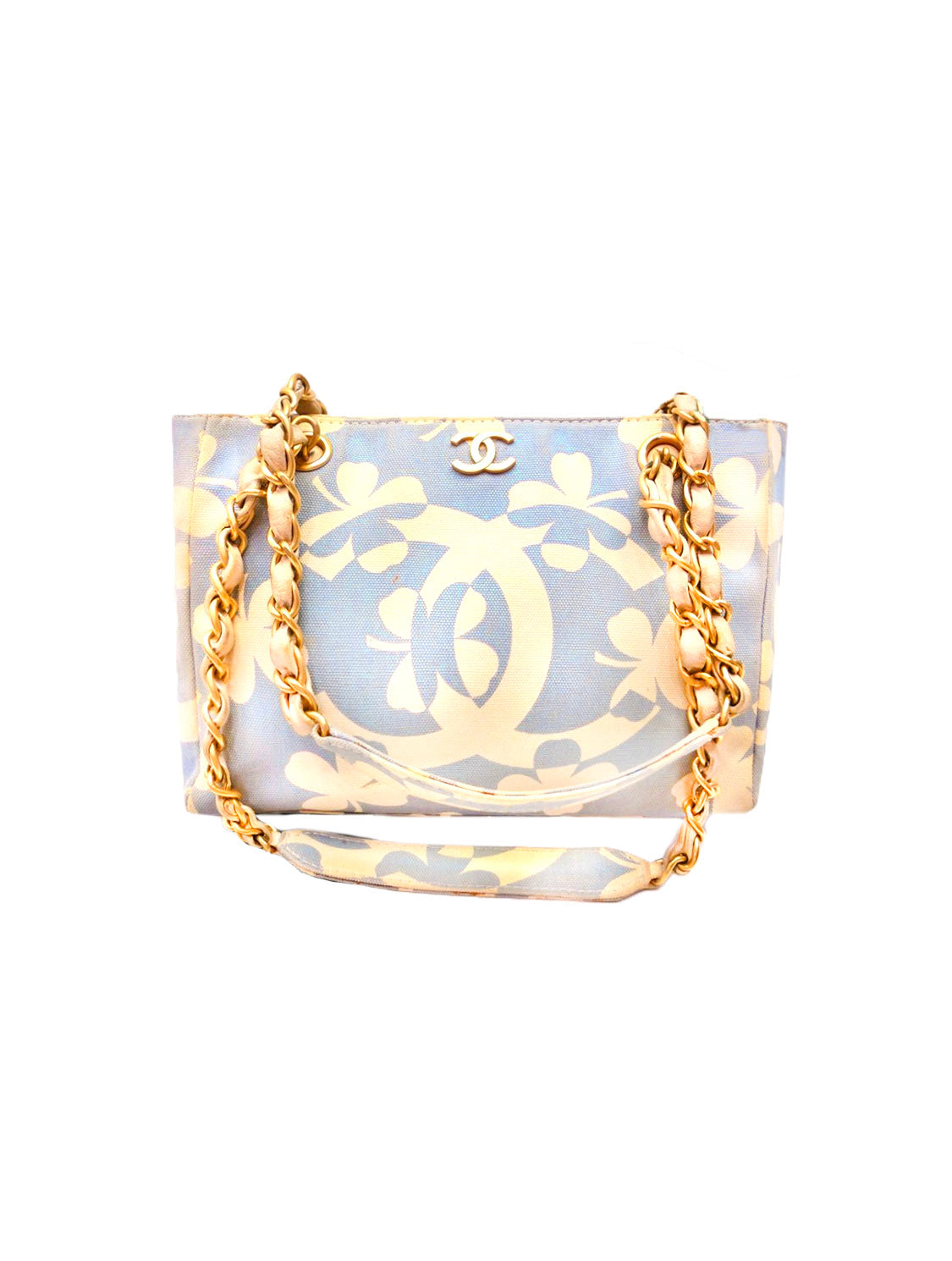 Chanel 2000s Blue CC Clover Gold Chain Bag