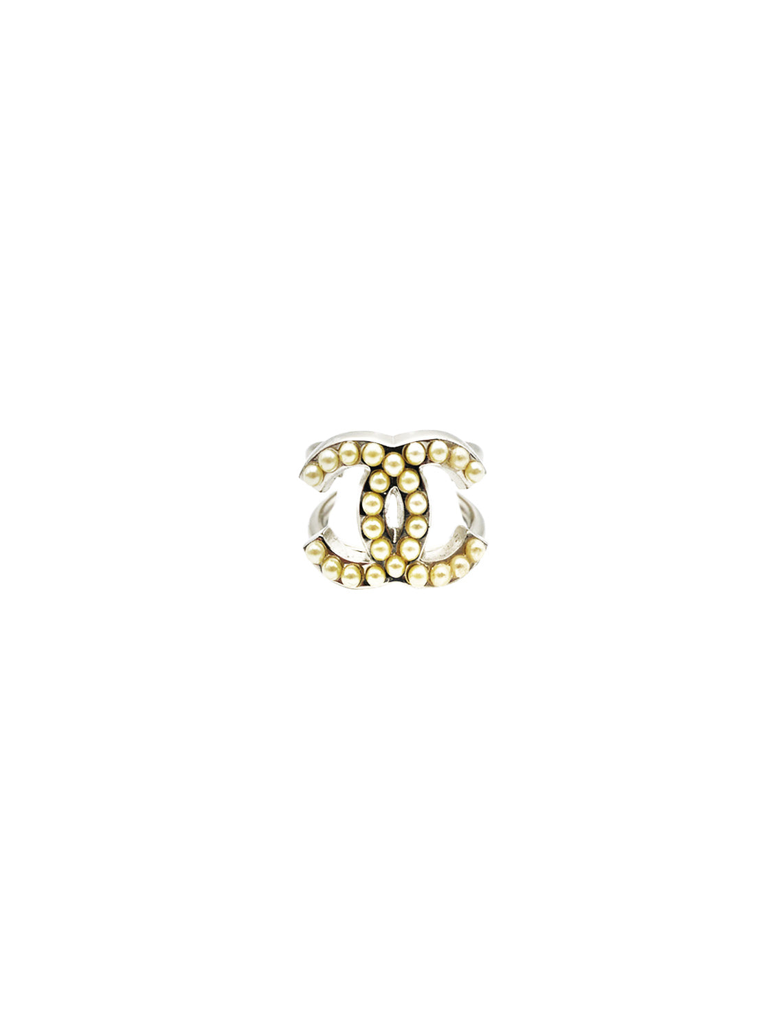 Chanel Silver CC Rhinestone Ring · INTO