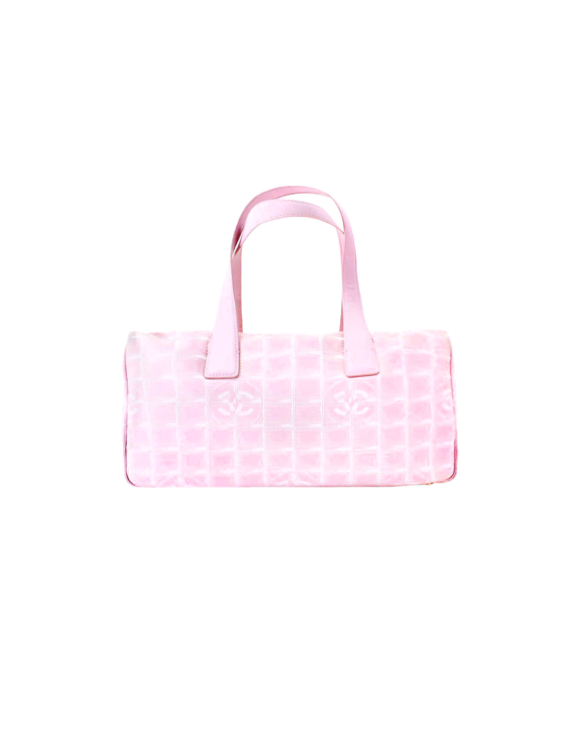 Chanel Chanel Pink Jacquard Nylon Travel Line Pochette Hand Bag
