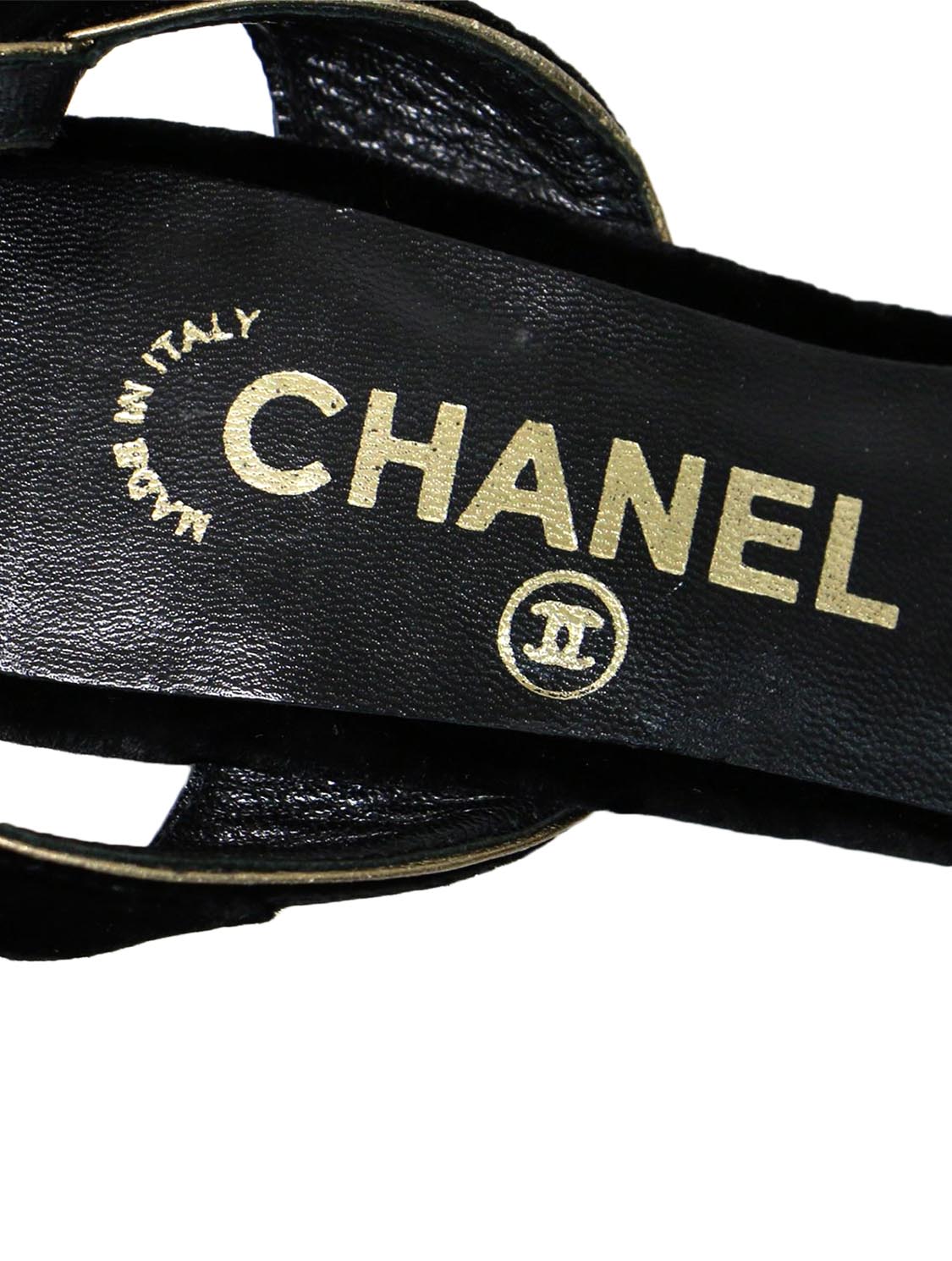 Chanel 2000s Black Velvet Curved Platform Heels