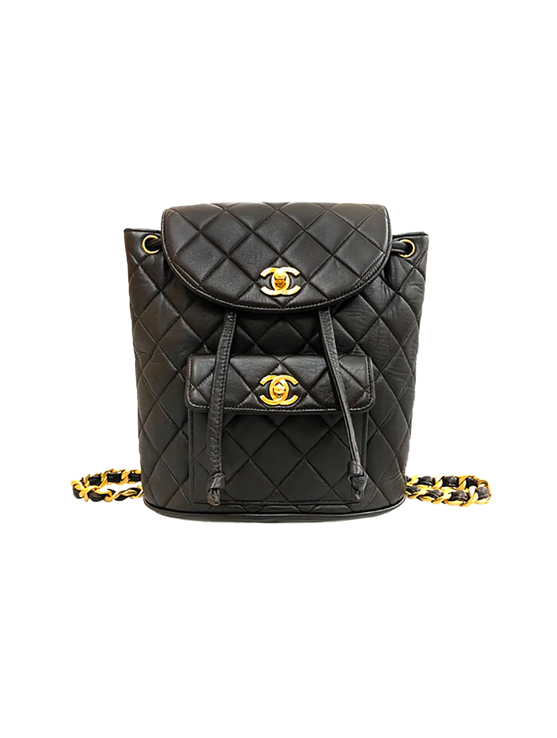Chanel 2000s Quilted Double CC Black Chain Backpack
