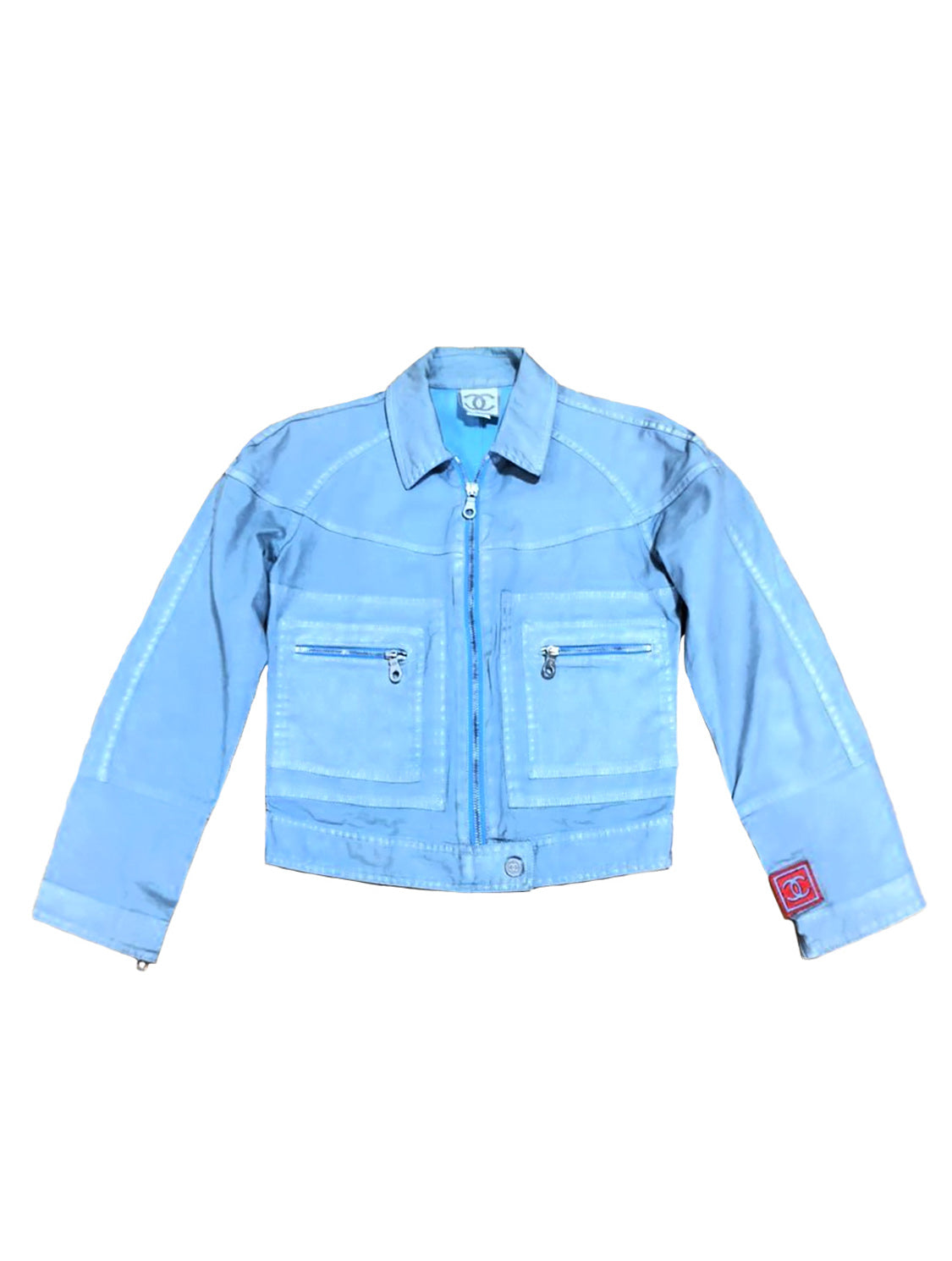 vintage CHANEL Sport 2002 blue CC emboss jacquard terry towel blazer jacket  FR40