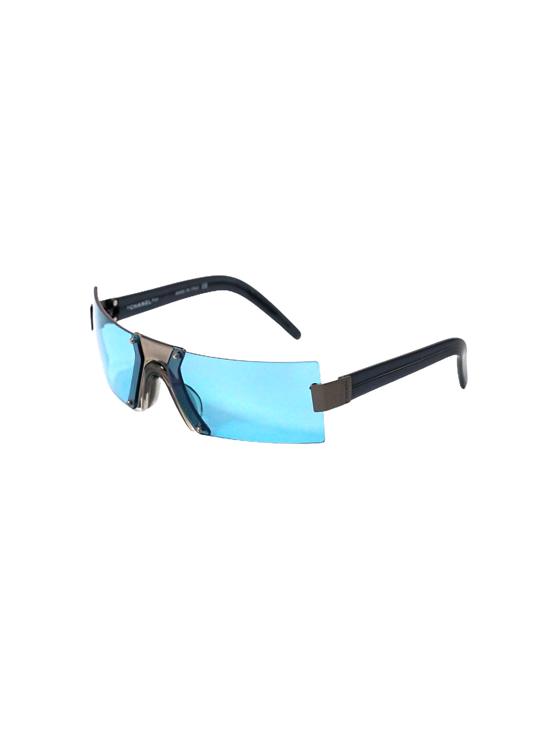 Chanel 2000s Blue Rectangular Visor Sunglasses