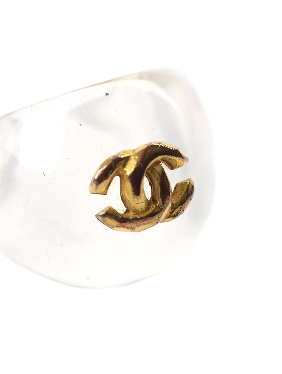 Chanel 2000s Clear Resin Gold CC Ring