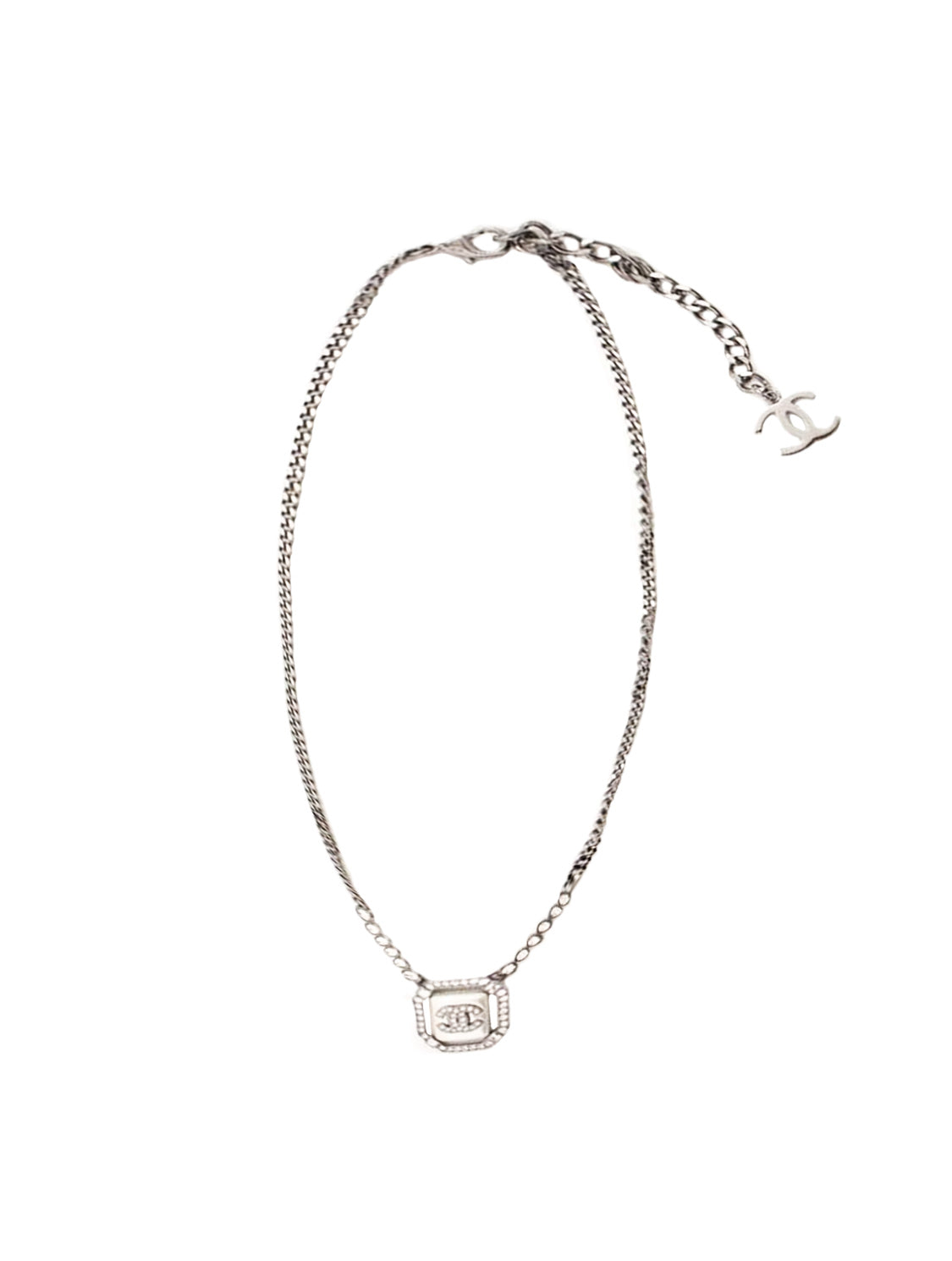 CHANEL Crystal CC Ball Pendant Necklace Silver 260273